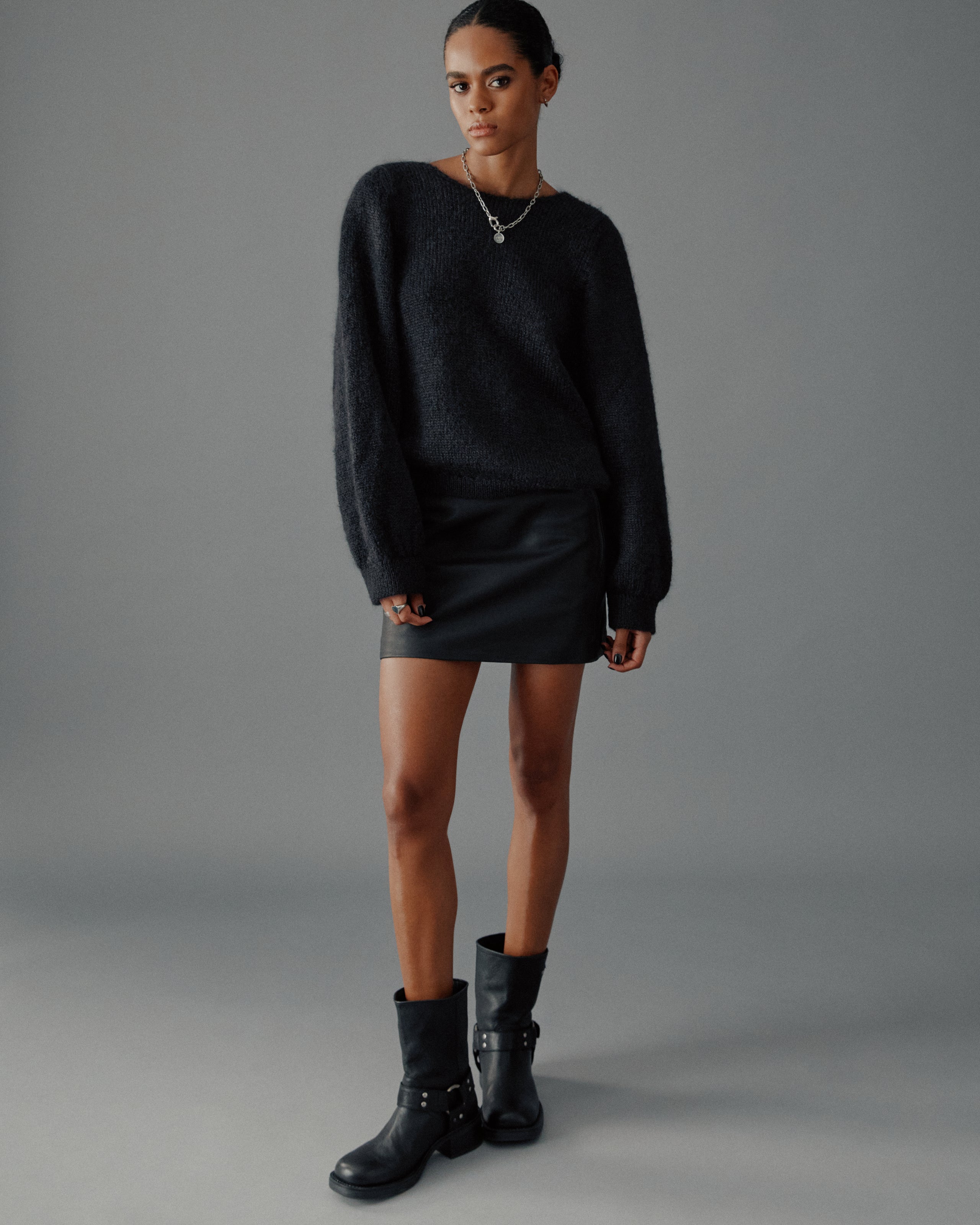The Black Low Back Knotted Knit Sweater