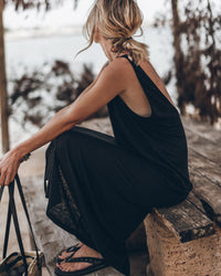 The Black Low Back Linen Tank Dress