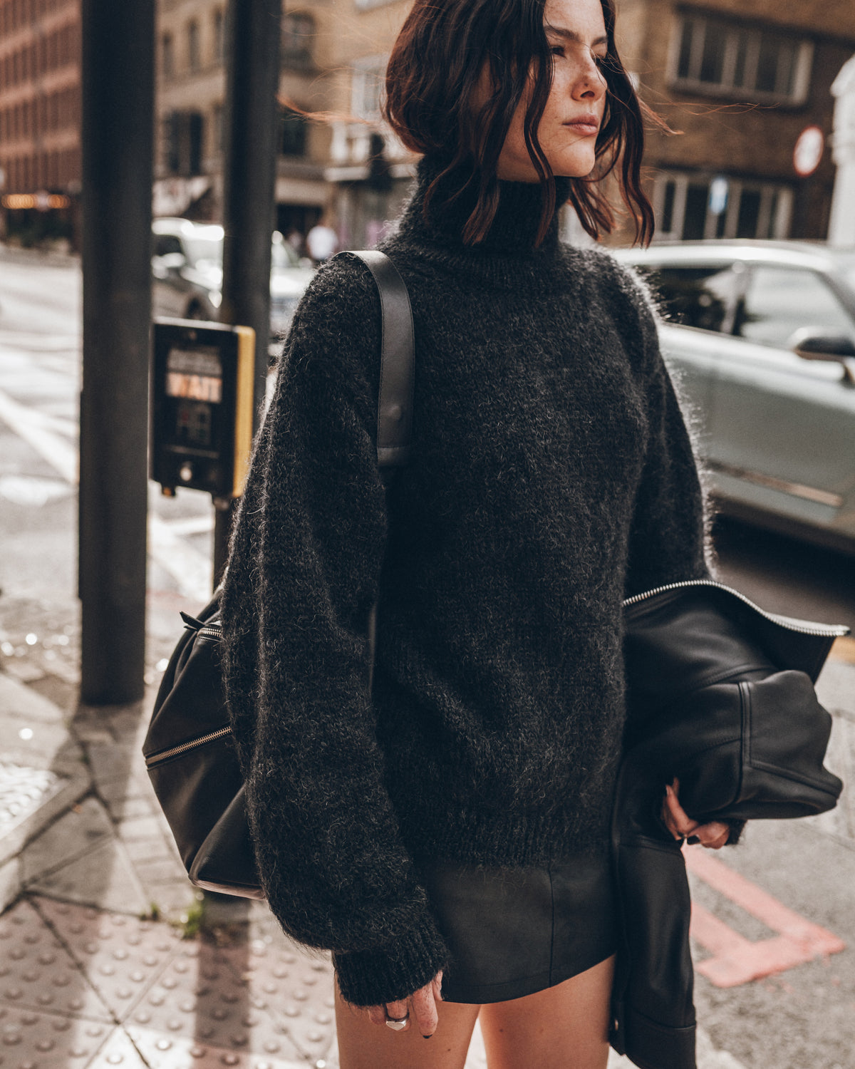 The Black Melange Mohair Knitted Sweater