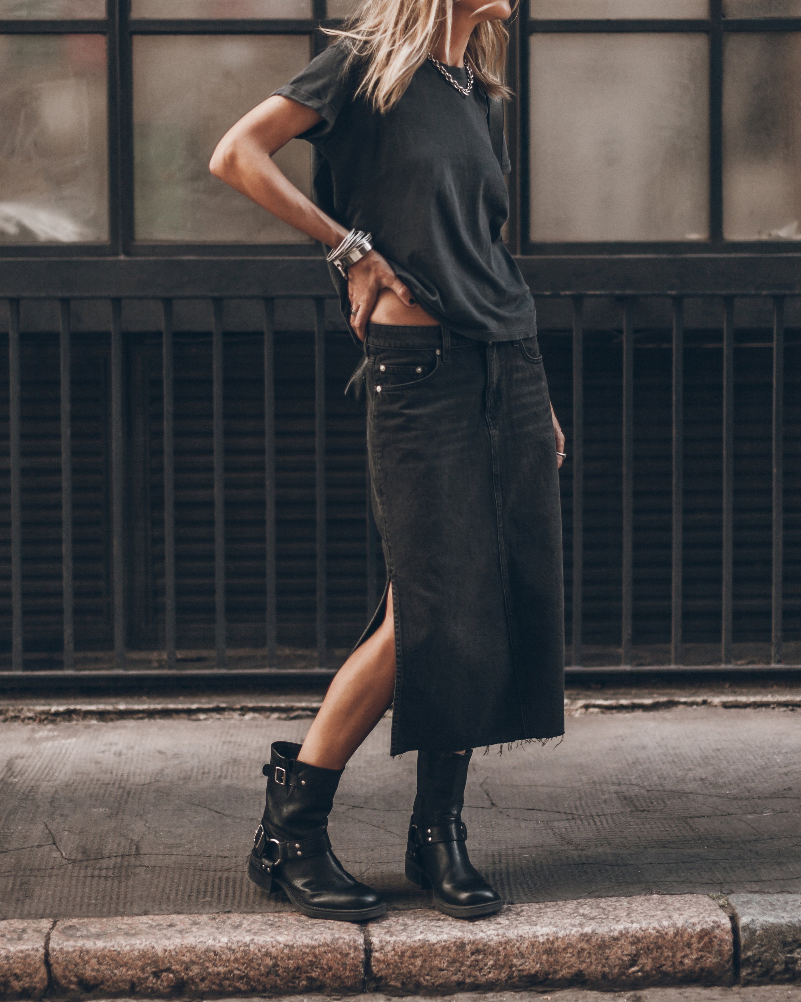 The Black Midi Denim Skirt