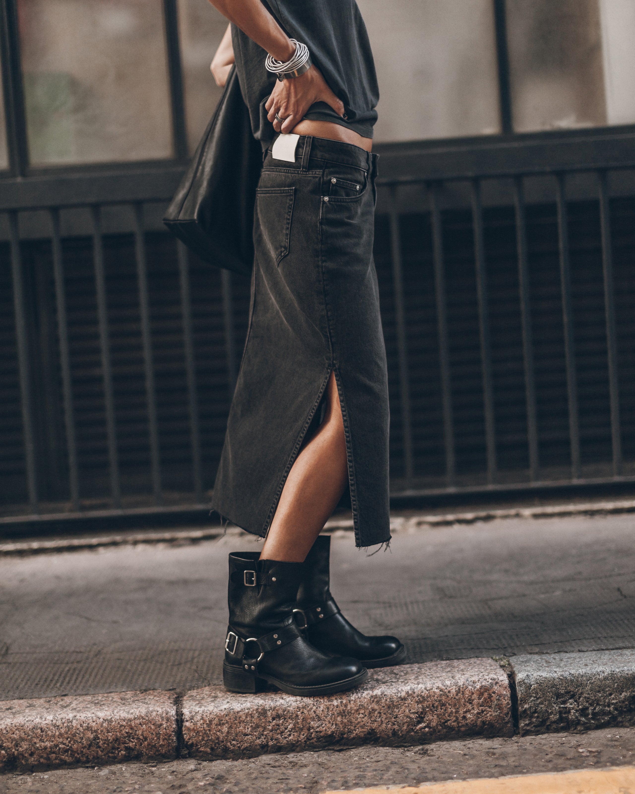 The Black Midi Denim Skirt