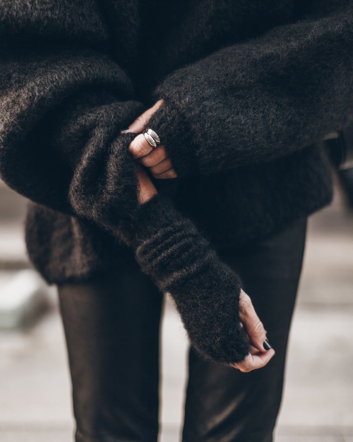 The Black Mohair Knit Gloves