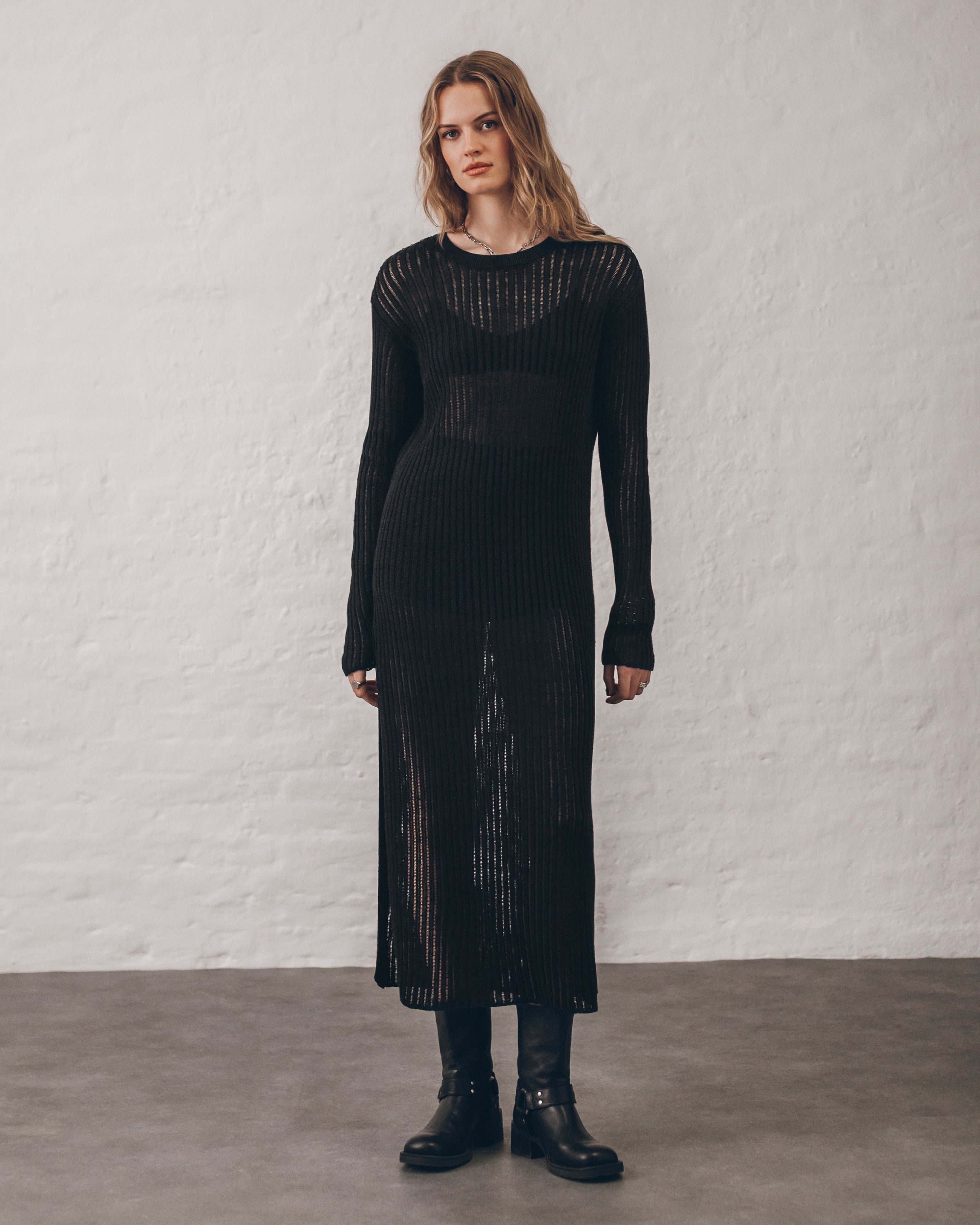 The Black Open Longsleeve Dress