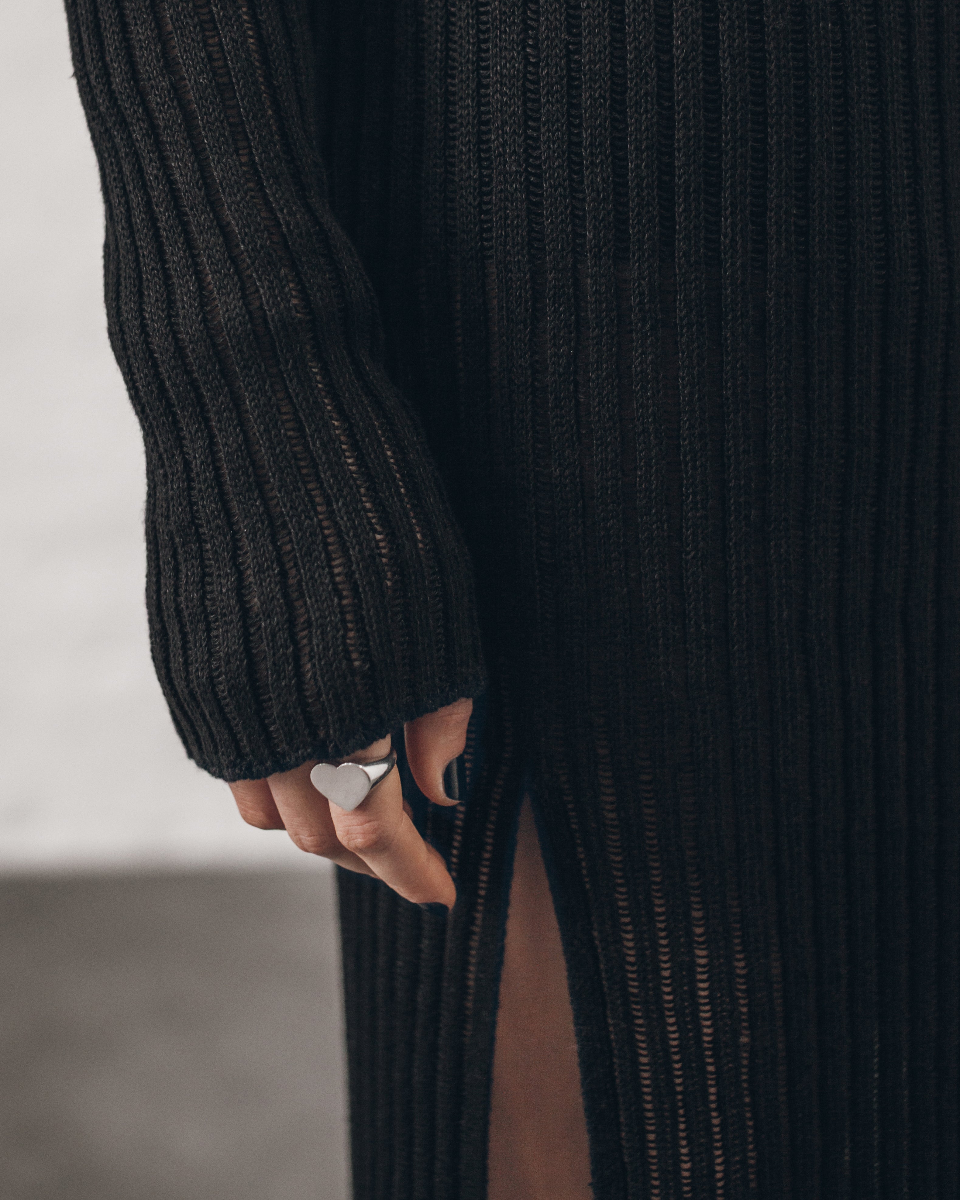 black knit dress long sleeve Massey Midi calf length with a ballet neckline self-portrait - Black Buttoned Long