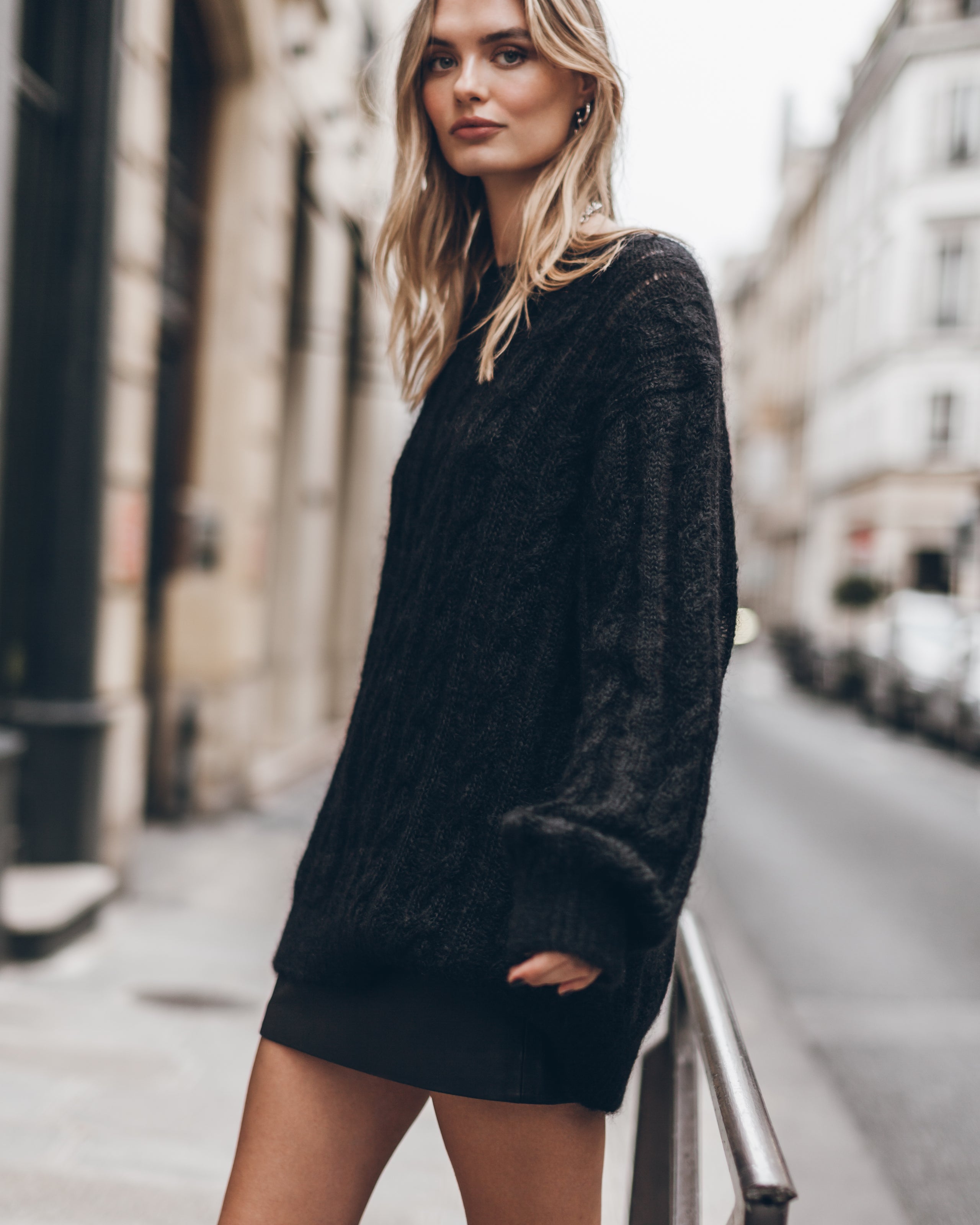 The Black Oversized Cable Knitted Sweater