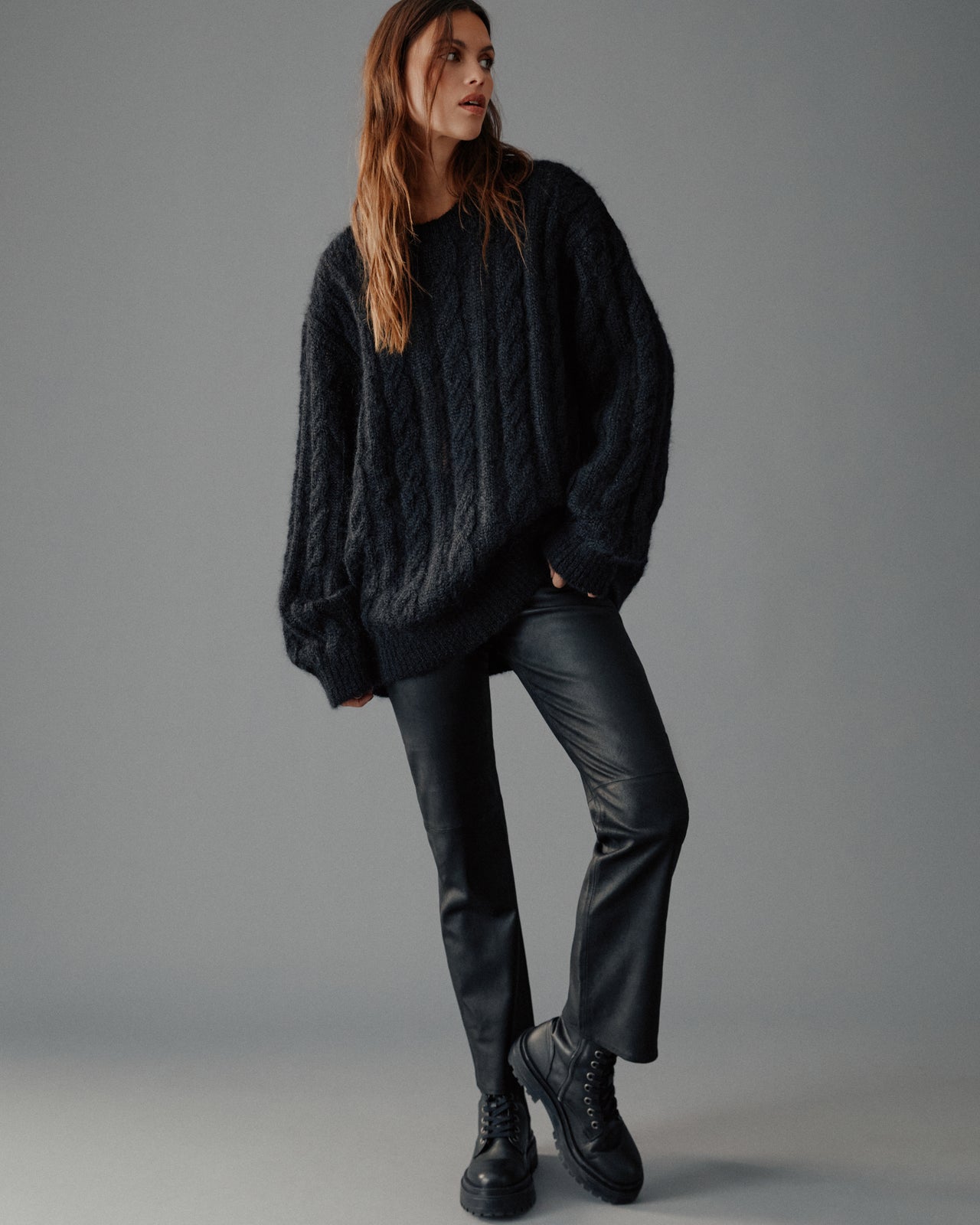 The Black Oversized Cable Knitted Sweater
