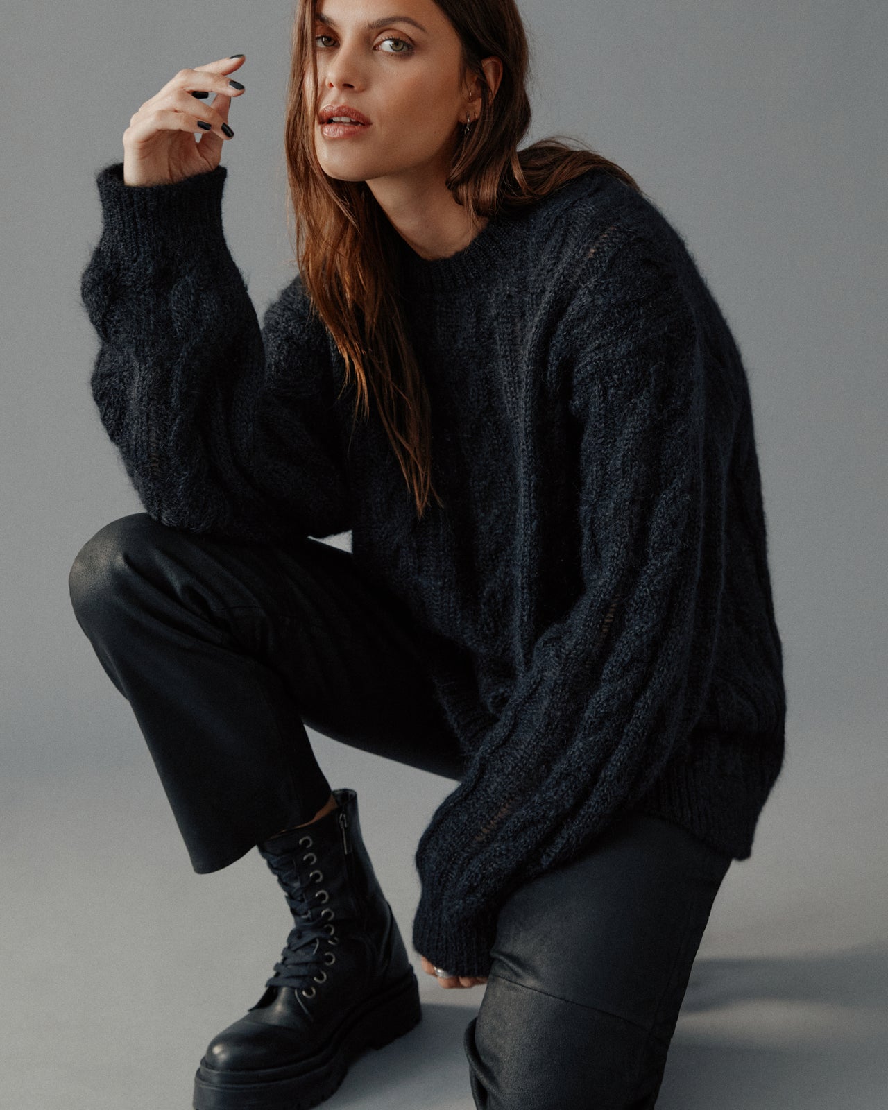 The Black Oversized Cable Knitted Sweater