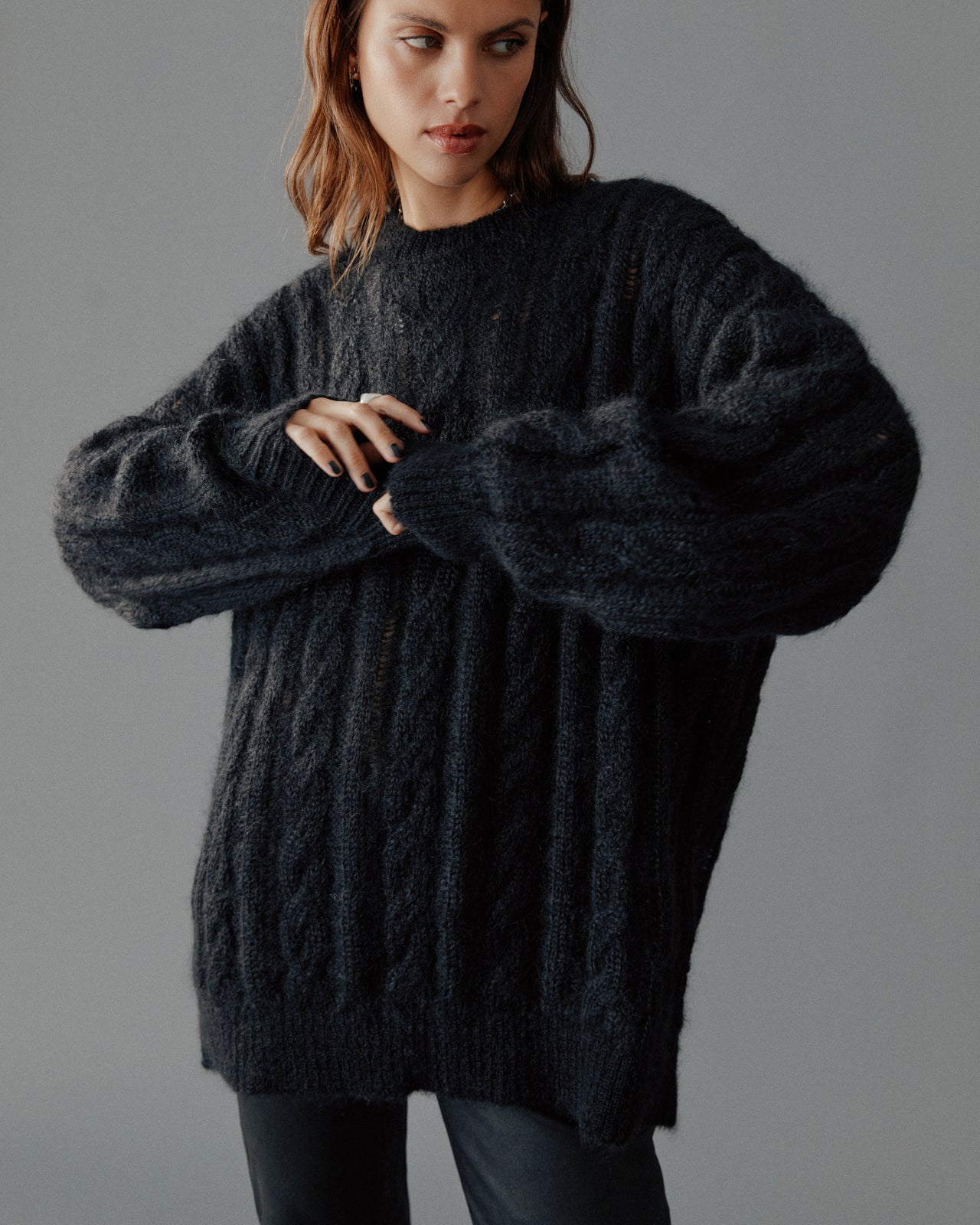 The Black Oversized Cable Knitted Sweater