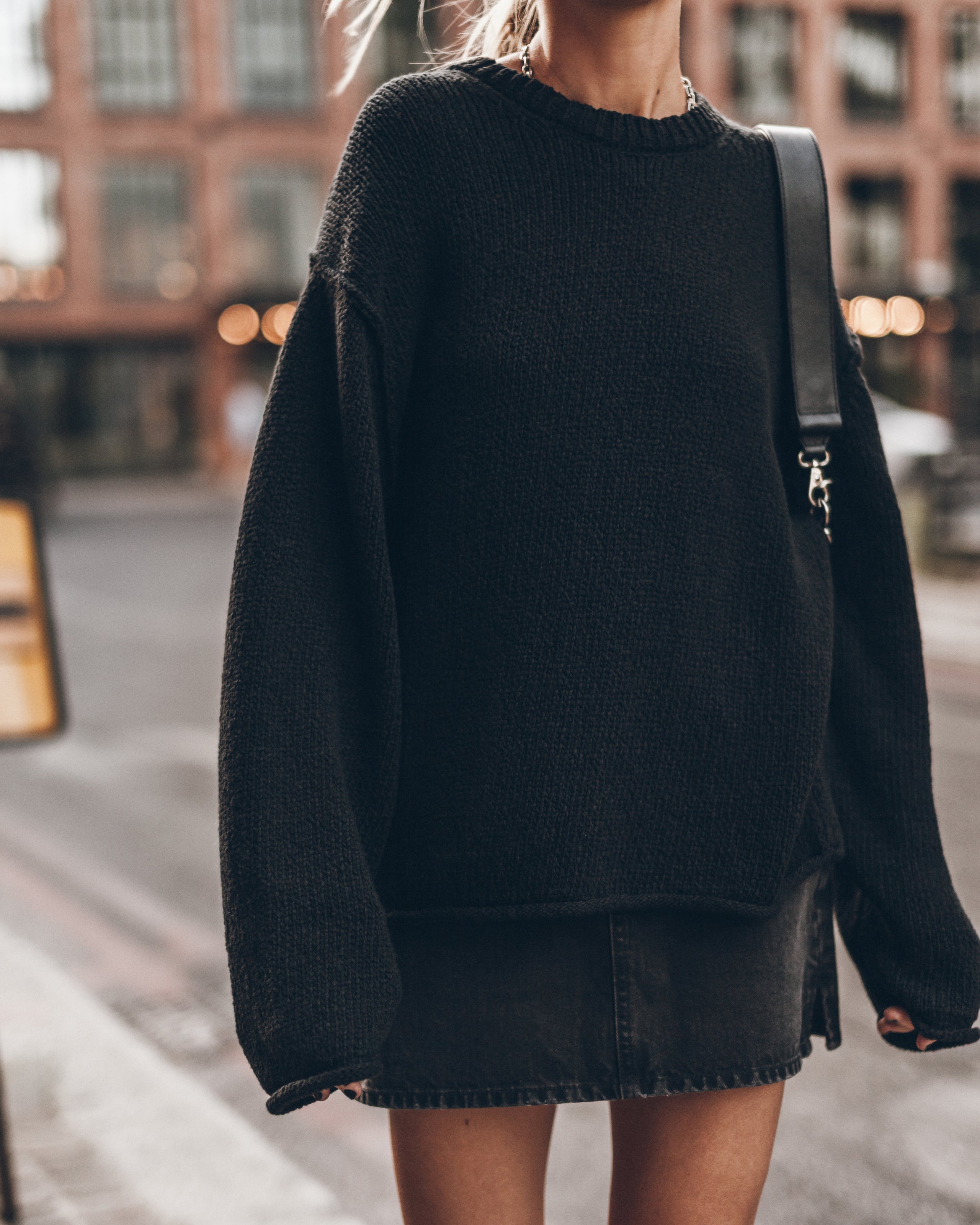 The Black Oversized Cotton Knit Sweater