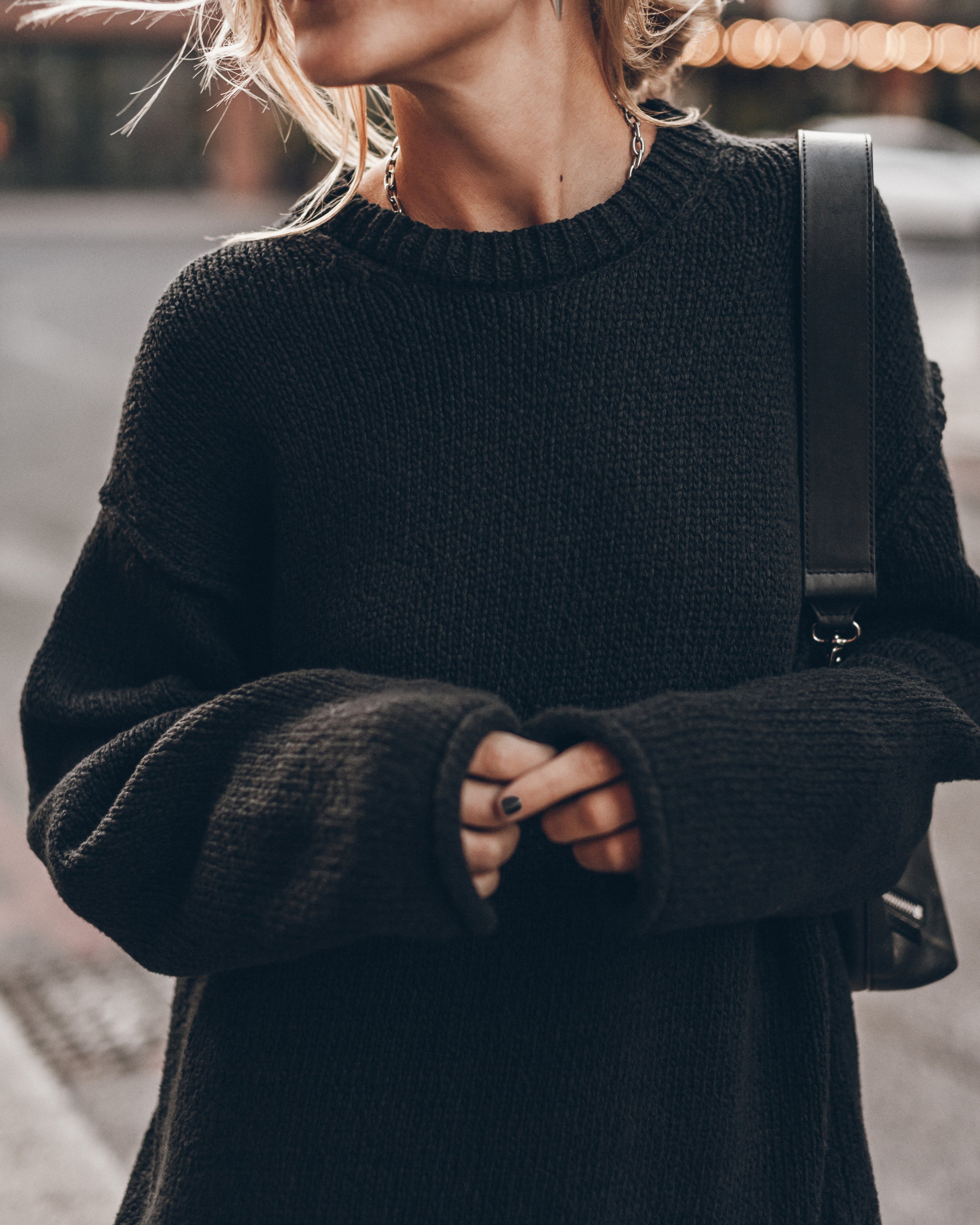 The Black Oversized Cotton Knit Sweater