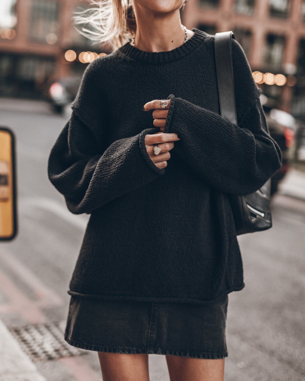 The Black Oversized Cotton Knit Sweater