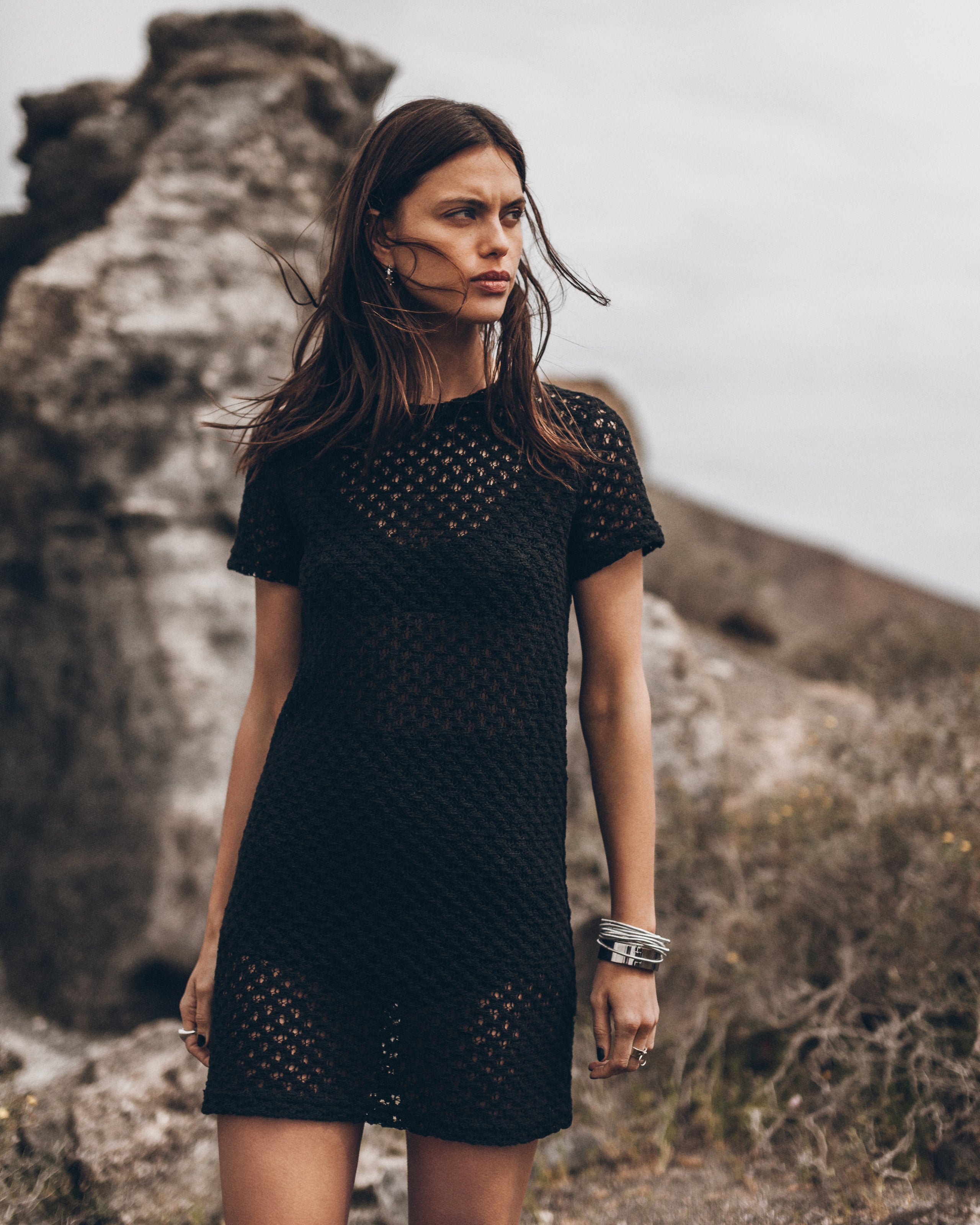 The Black Short Crochet Dress The Black Buckle Boots Desert California - Product photo