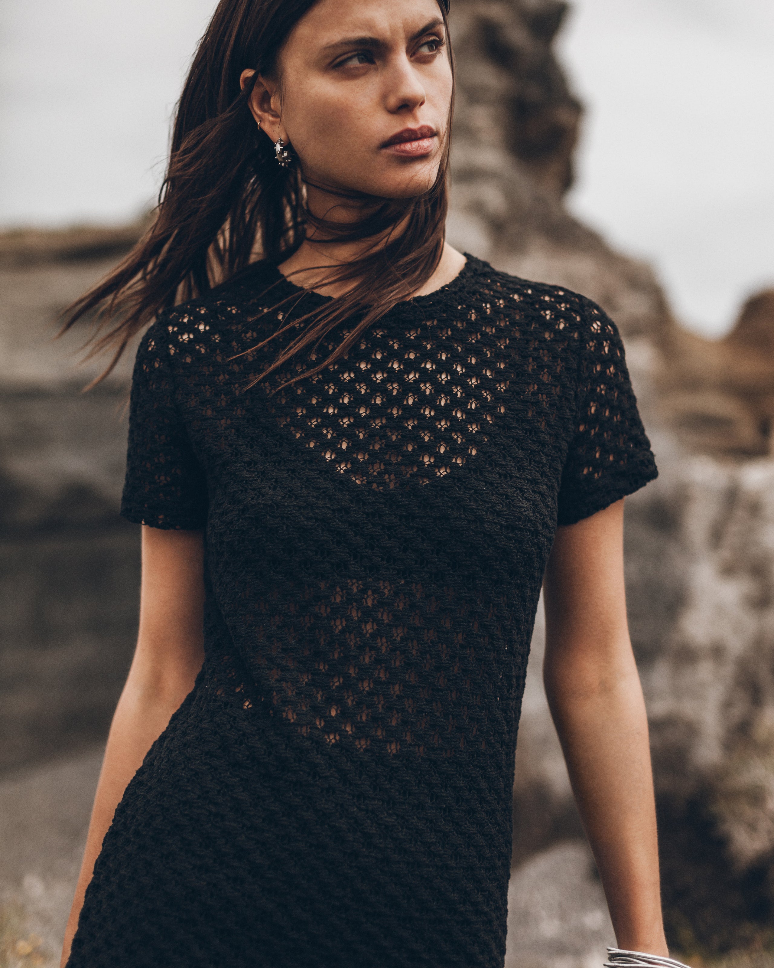 The Black Short Crochet Dress The Black Buckle Boots Desert California - Product photo