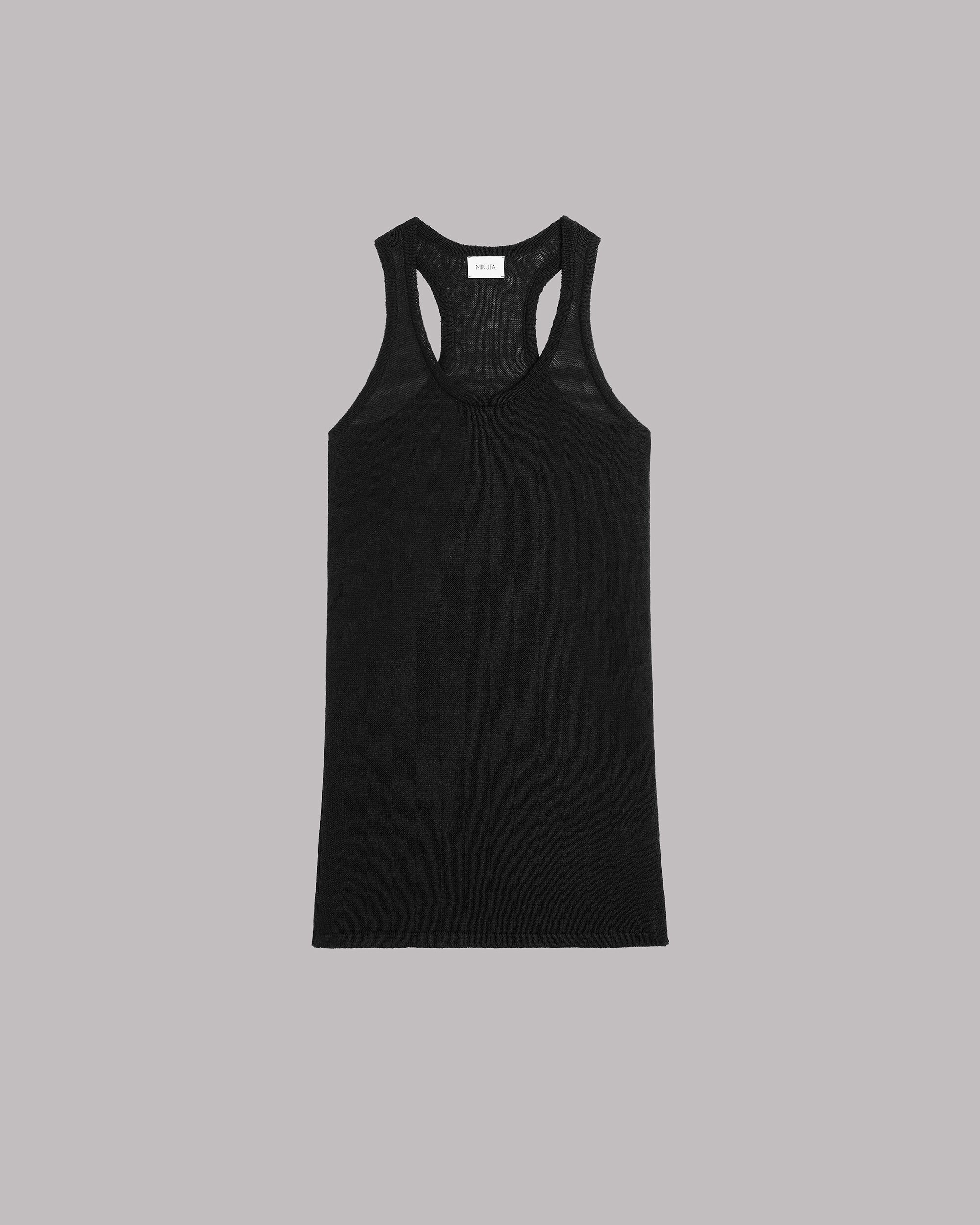 Black tank short dress on a gray background