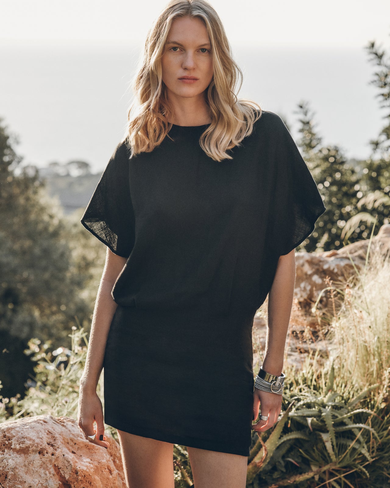 The Black Short Linen Bat Dress