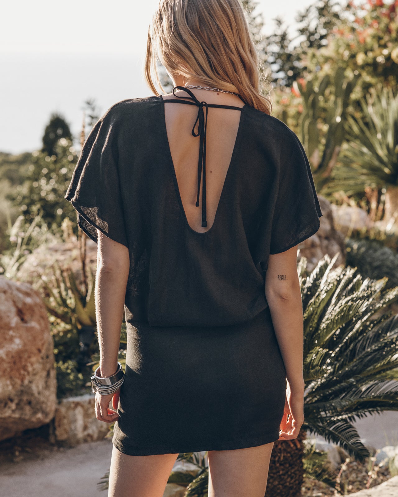 The Black Short Linen Bat Dress