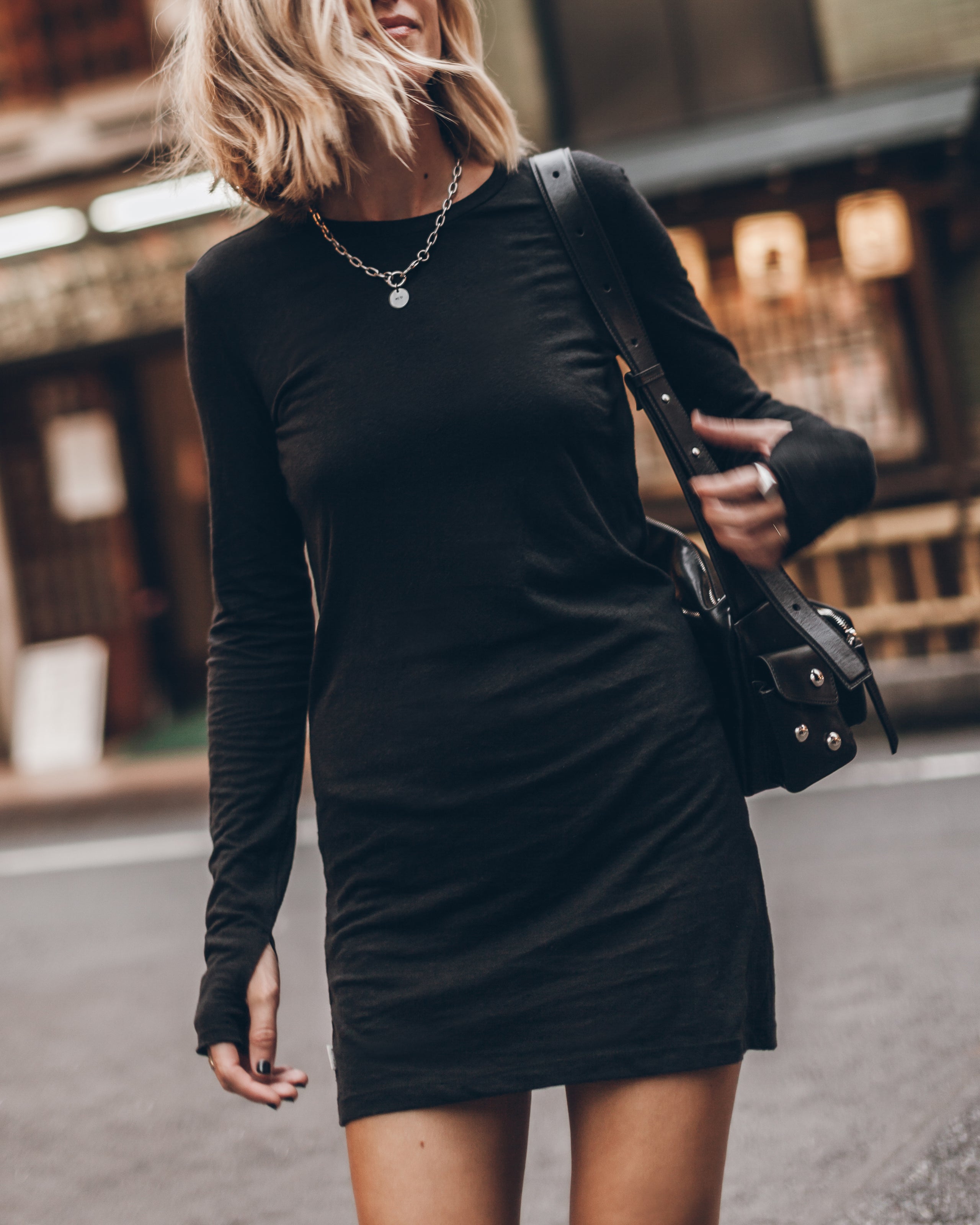 The Black Short Linen Longsleeve Dress