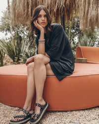 The Black Short Loose Linen T-Shirt Dress