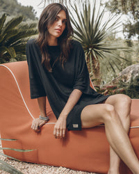 The Black Short Loose Linen T-Shirt Dress