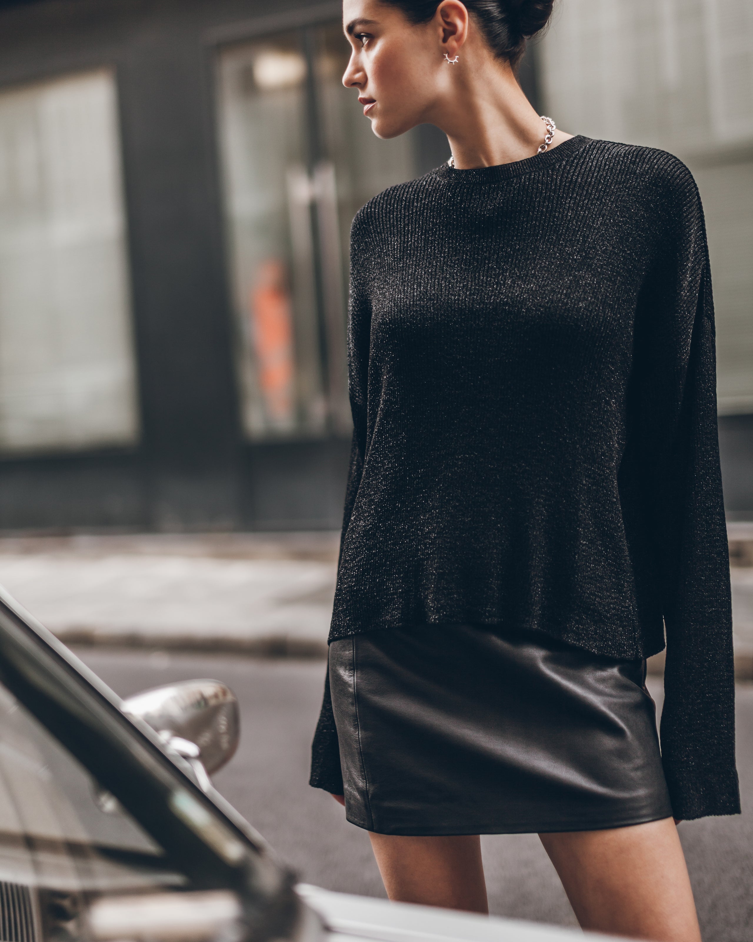 The Black Sparkly Loose Knitted Sweater