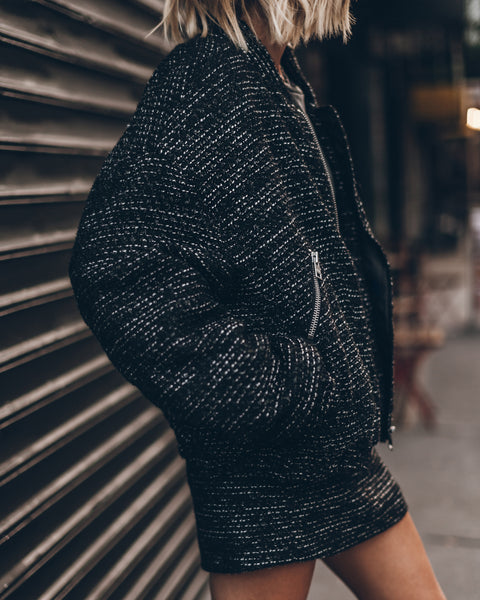 MIKUTA | The Black Sparkly Tweed Bomber Jacket