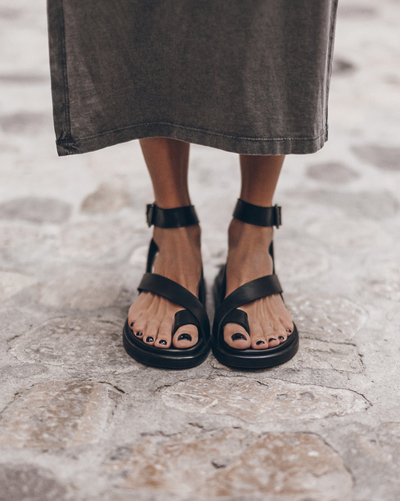 The Black Strappy Leather Sandals Mallorca - Product photo