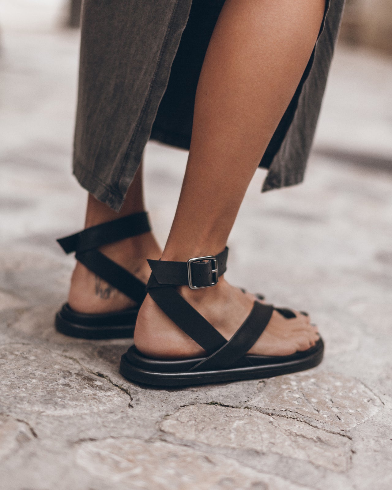 The Black Strappy Leather Sandals Mallorca - Product photo