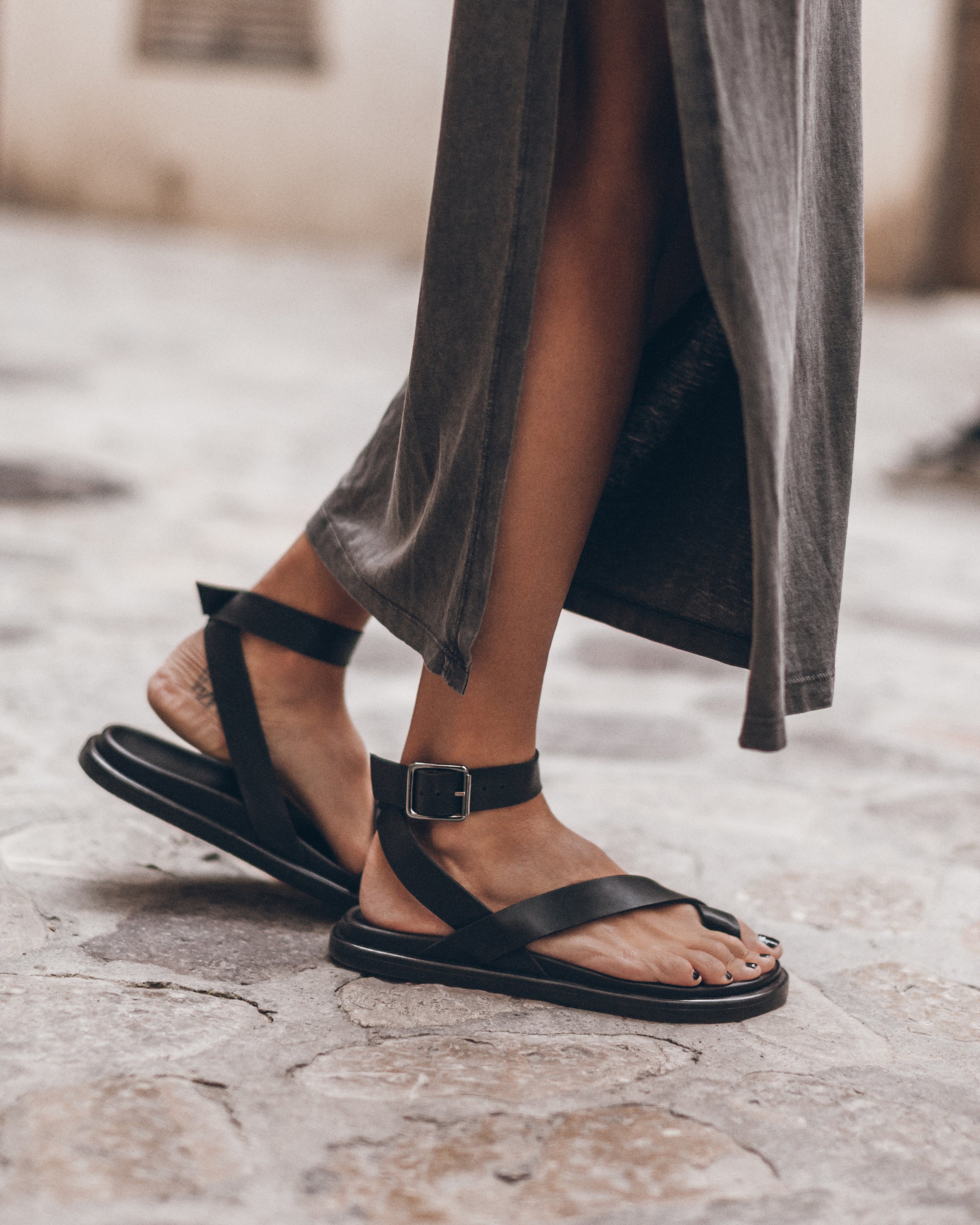 The Black Strappy Leather Sandals Mallorca - Product photo