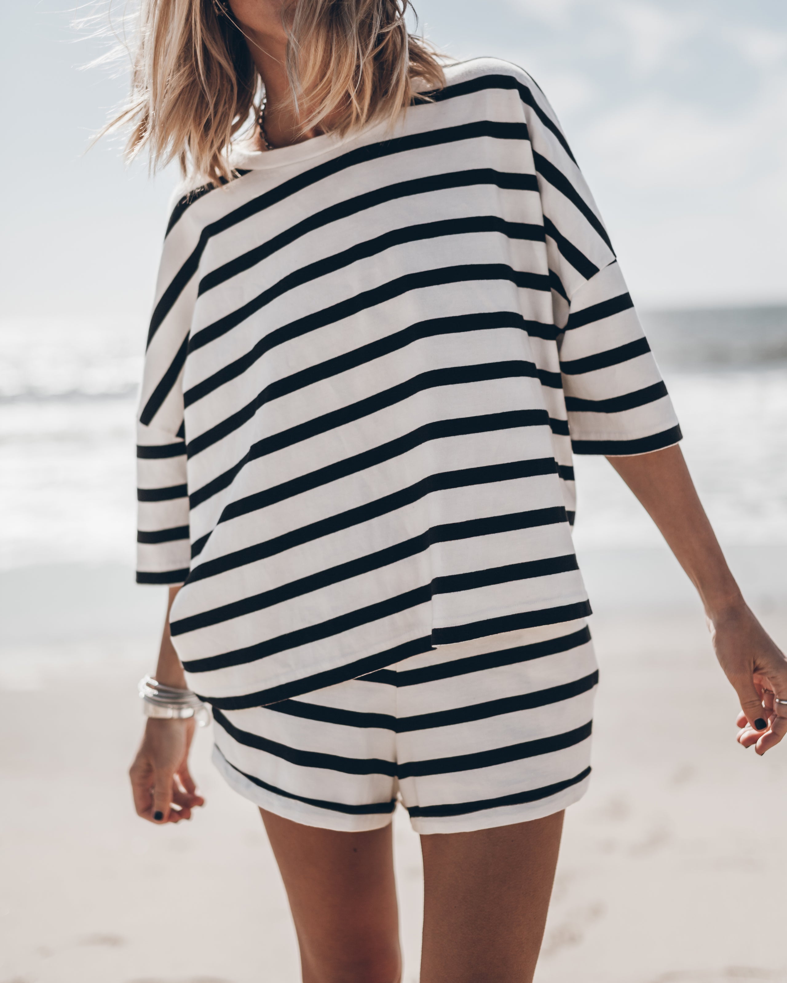 The Black Striped Loose Cotton T-Shirt