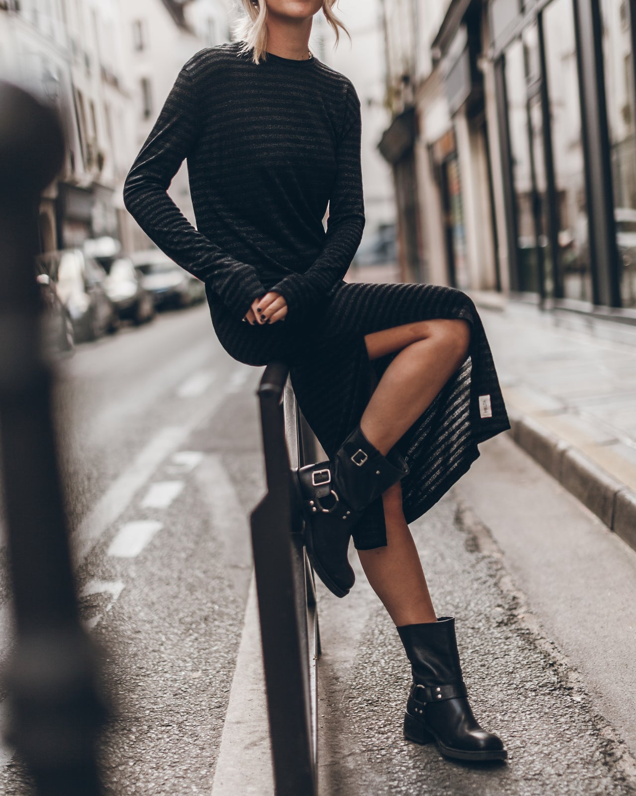 The Black Striped Sparkly Longsleeve Dress