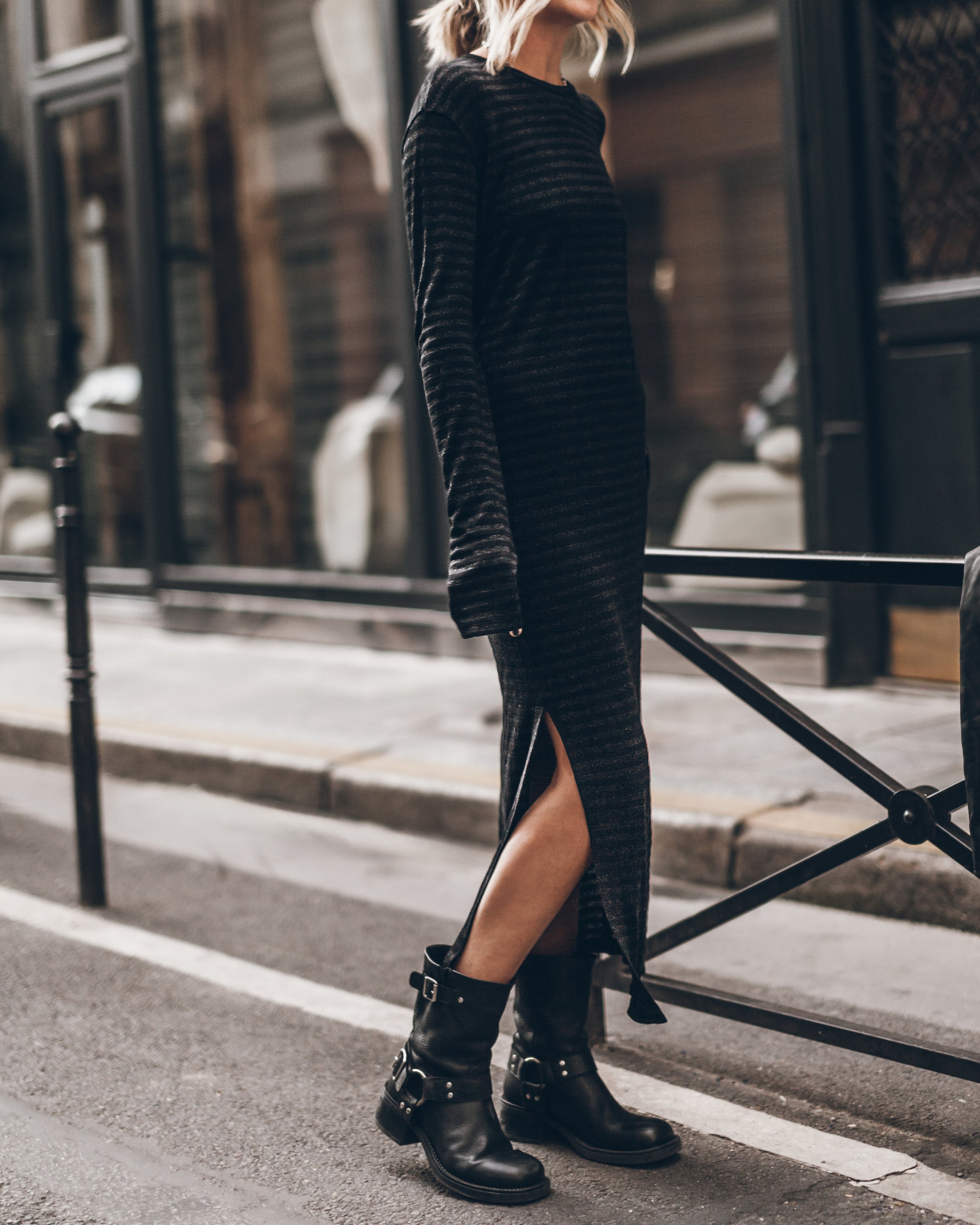 The Black Striped Sparkly Longsleeve Dress