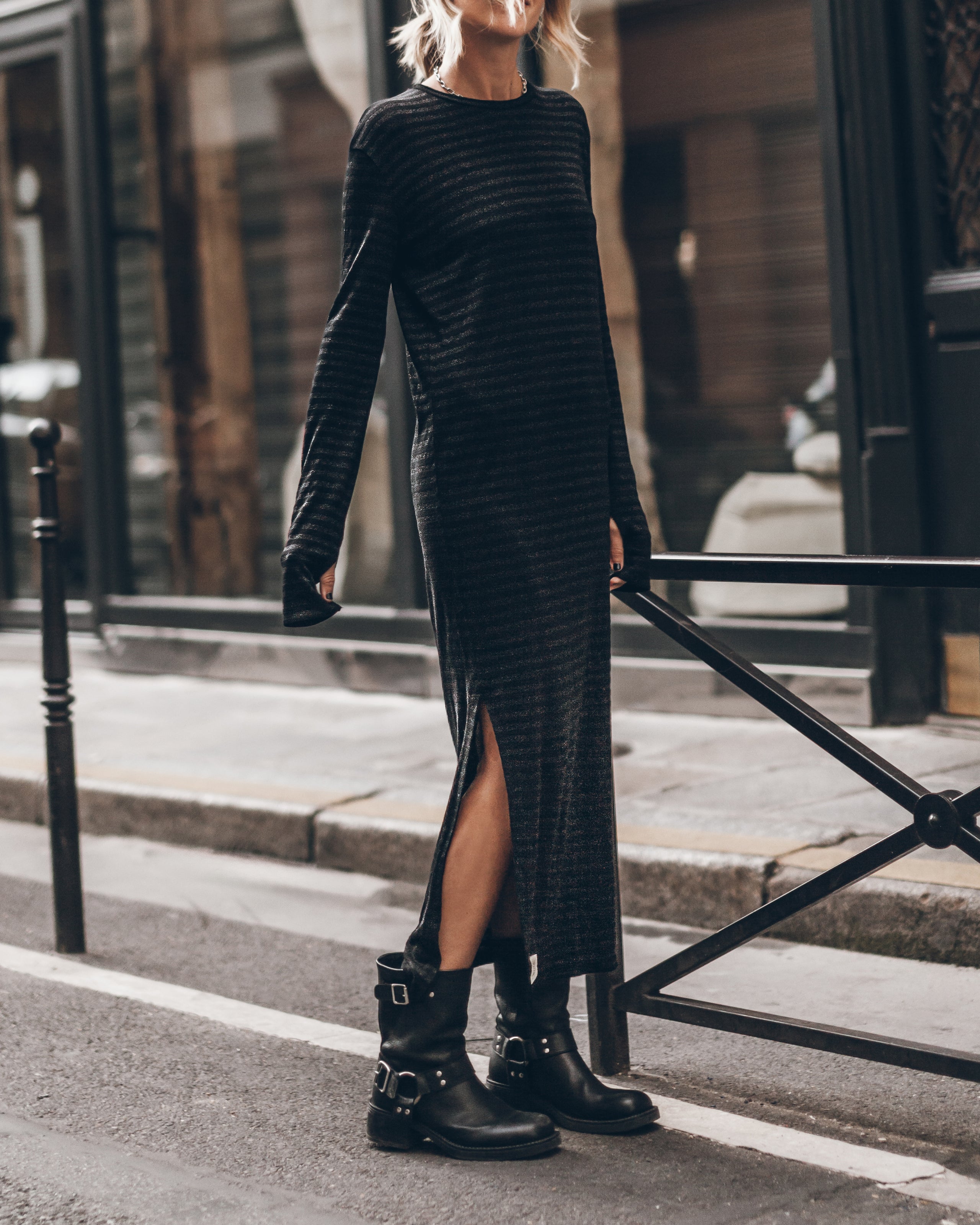 The Black Striped Sparkly Longsleeve Dress