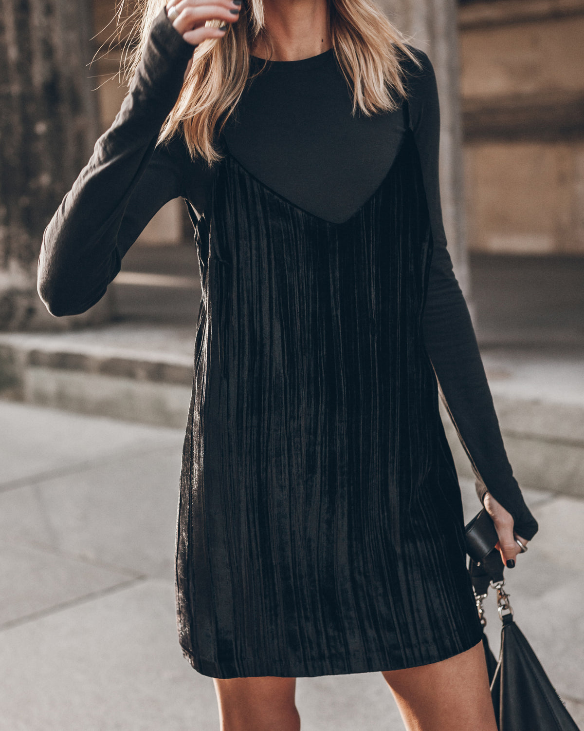The Black Velvet Short Slip Dress