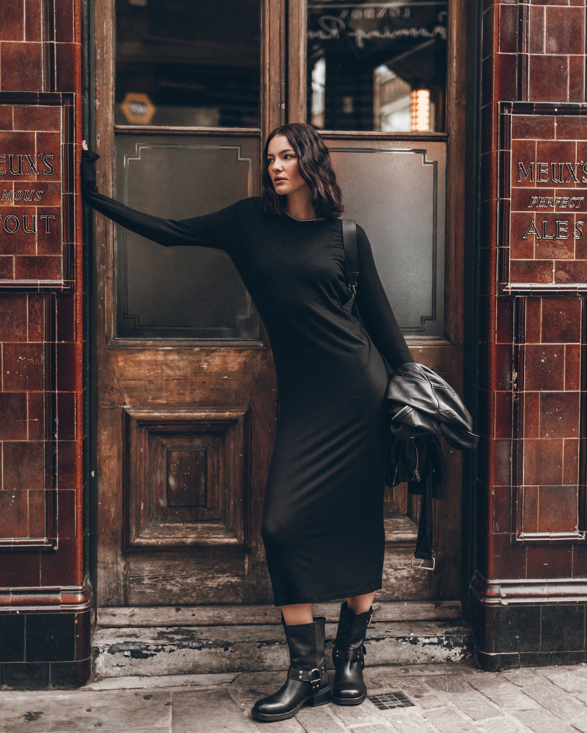 The Black Wool Blend Longsleeve Dress