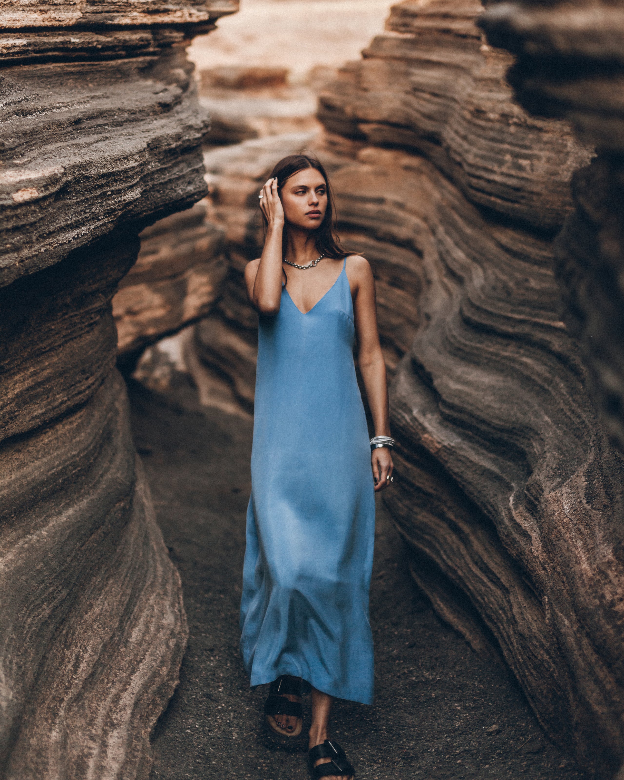 The Blue Long Cupro Slip Dress Desert California - Product photo