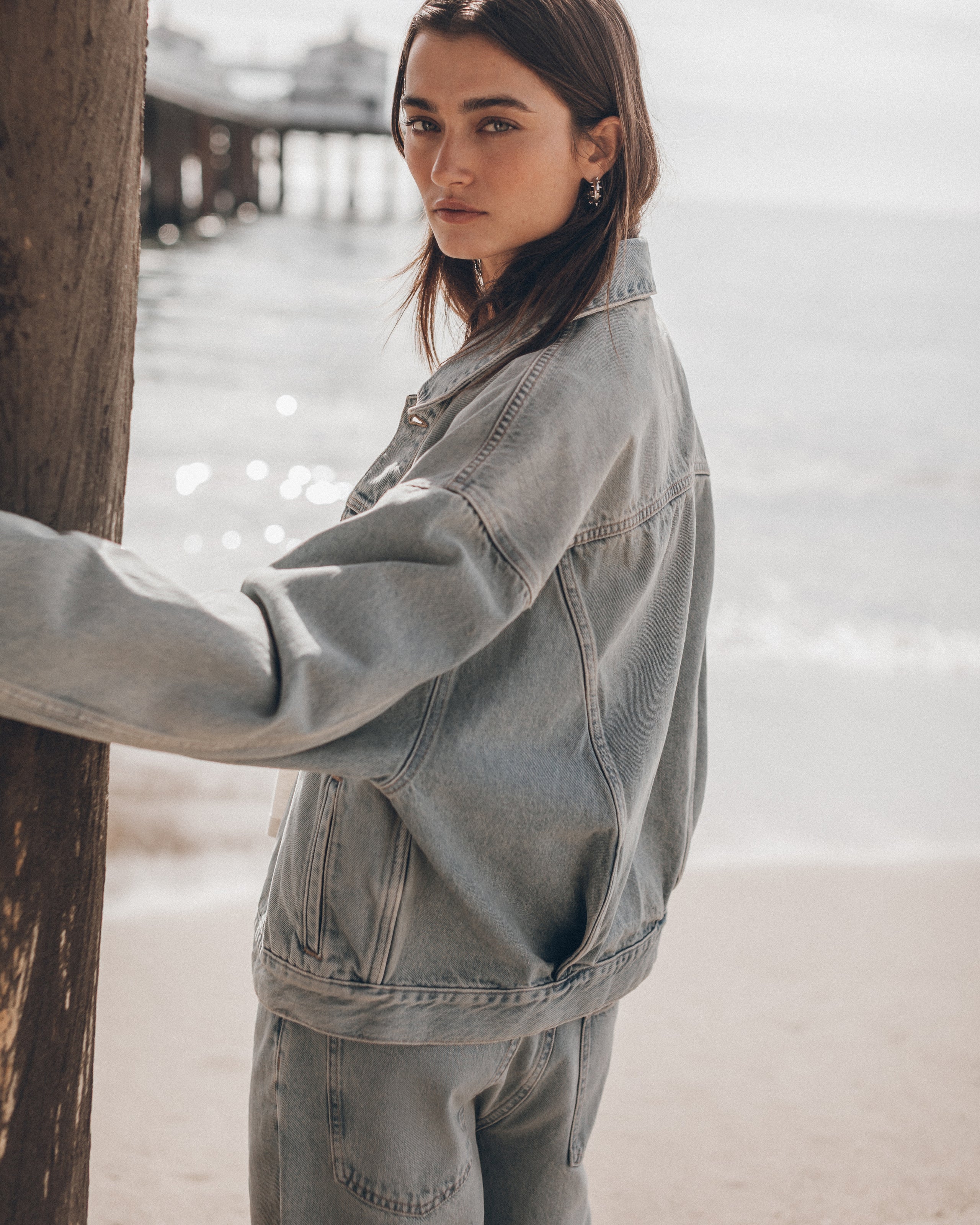 The Blue Loose Denim Jacket The Blue Loose Jeans The Light Loose Tank Top The Black Leather Buckl...