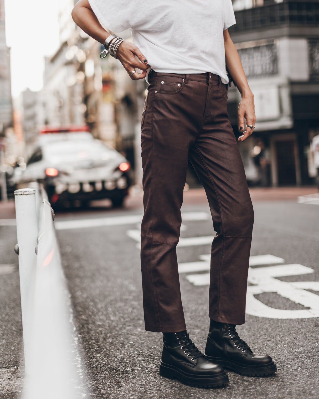 The Burgundy Straight Leather Pants