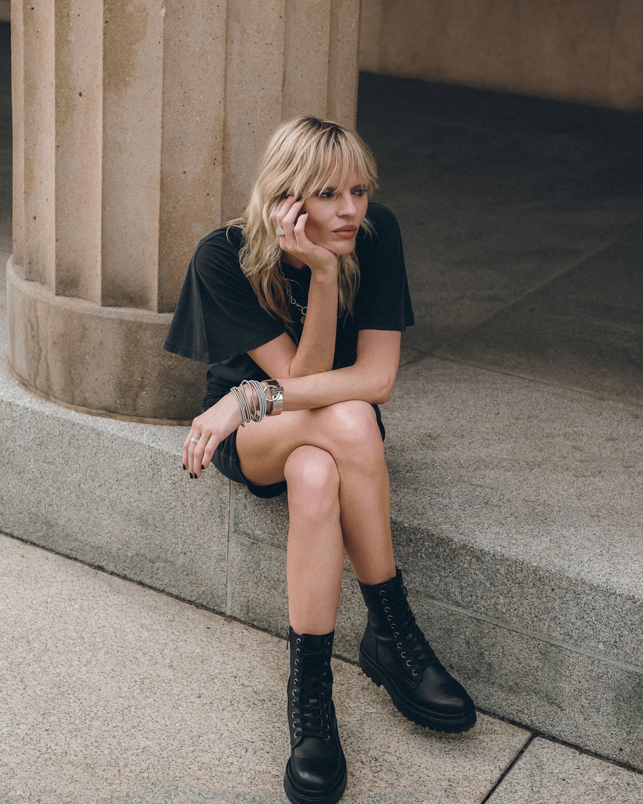 The Dark Bat Shirt The Dark Draped Skirt The Black Laced Leather Boots Ann - Product photo