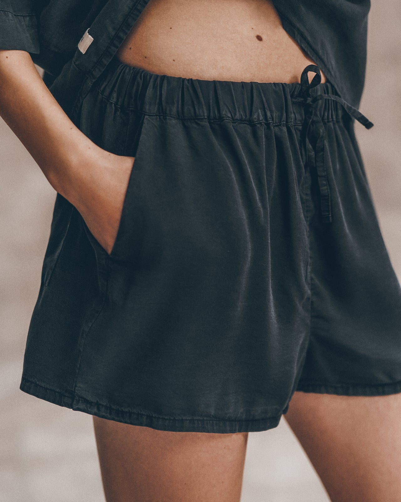 The Dark Co Ord Shirt The Dark Co Ord Shorts The Black Leather Buckle Sandals - Product photo