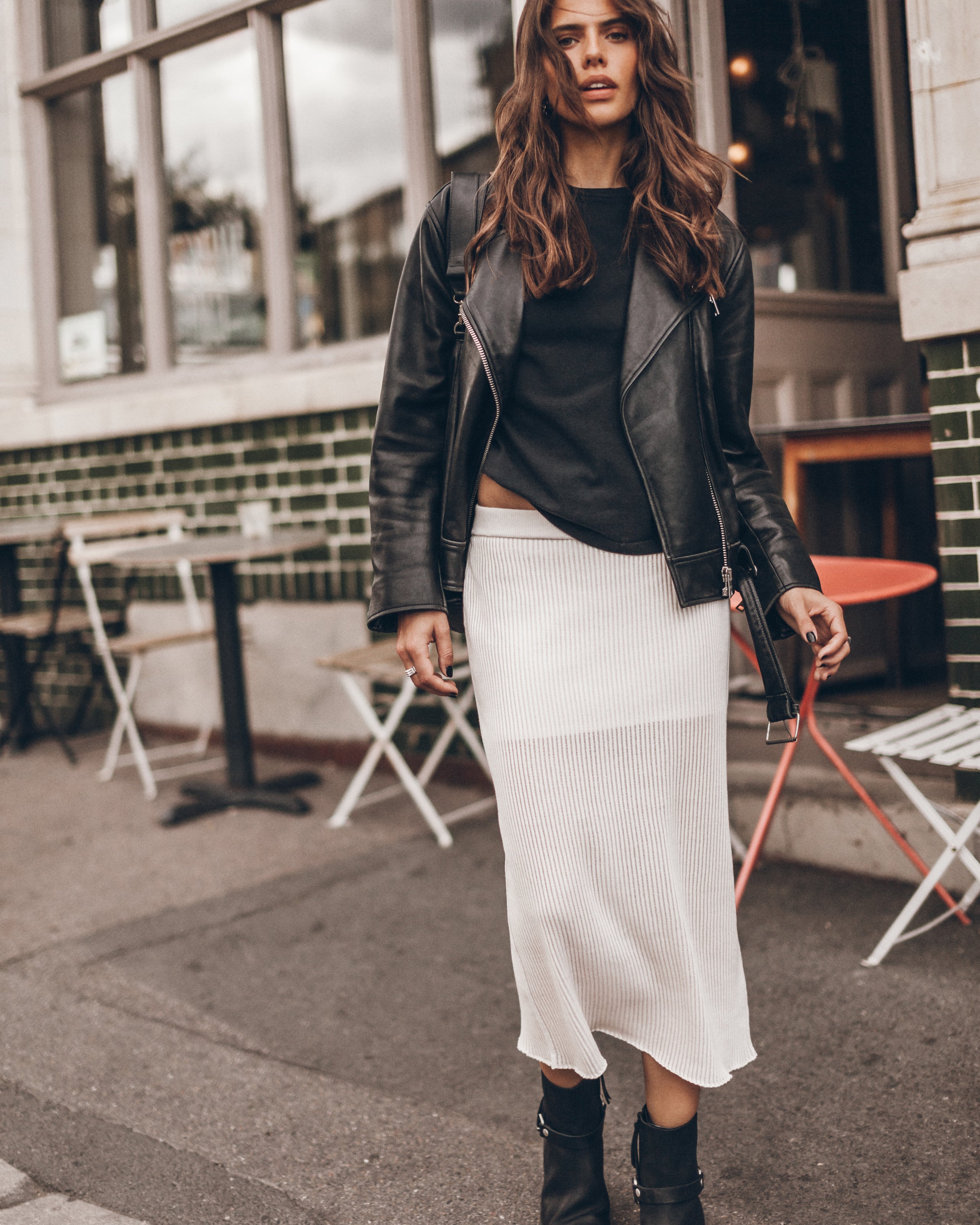 The Off White Cotton Striped Thin Skirt