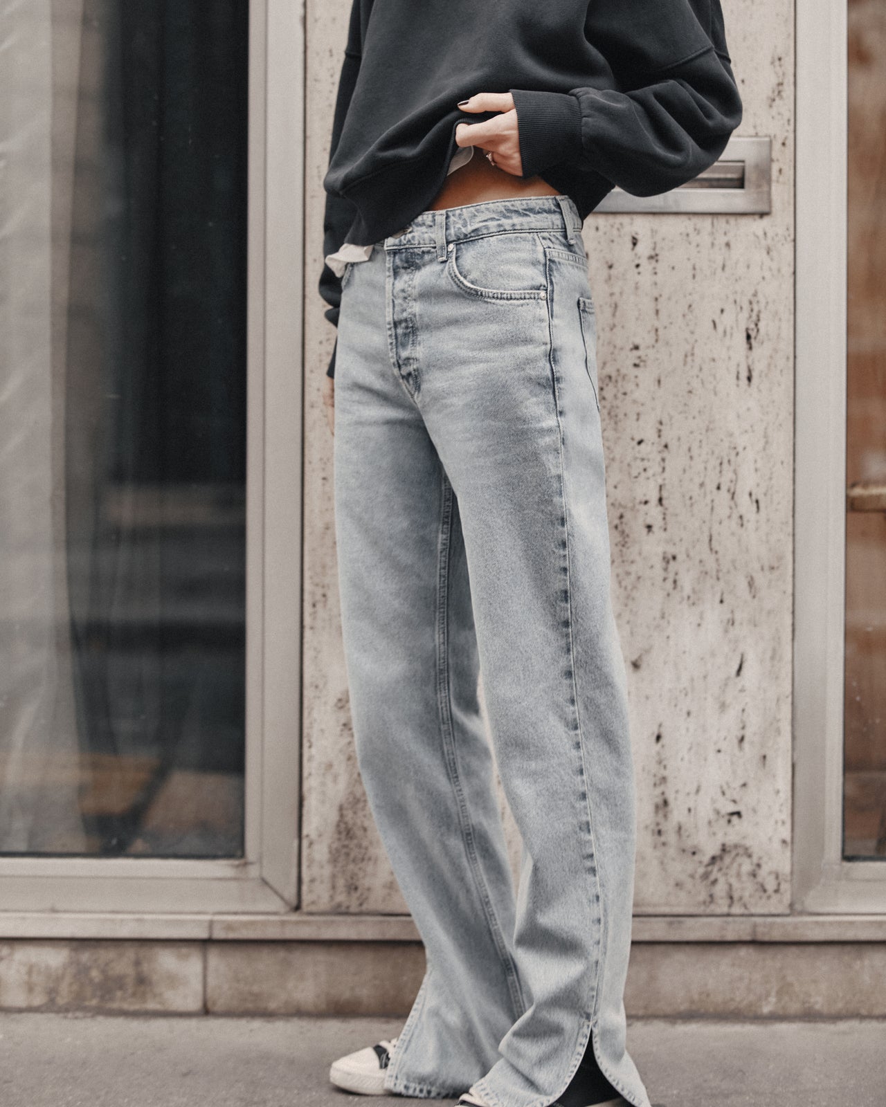 The Blue Straight Slit Jeans