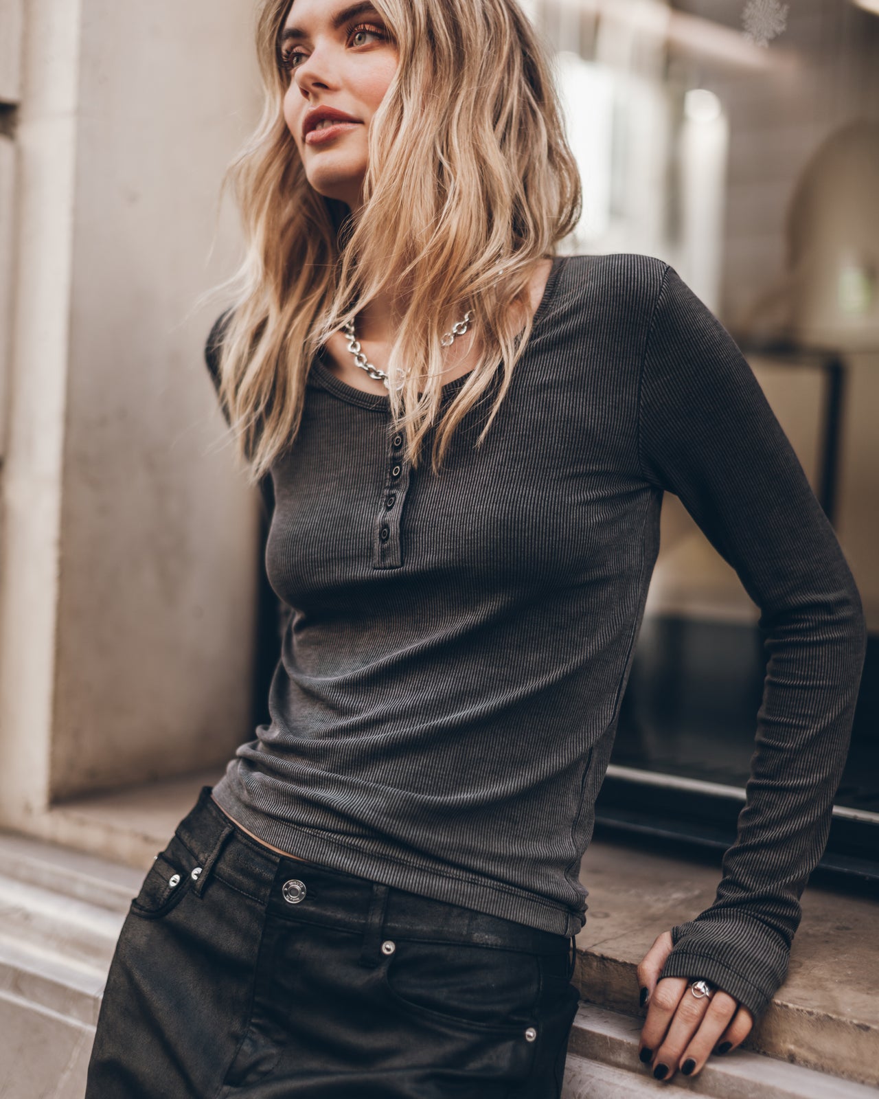 The Dark Faded Buttoned Ribbed Longsleeve