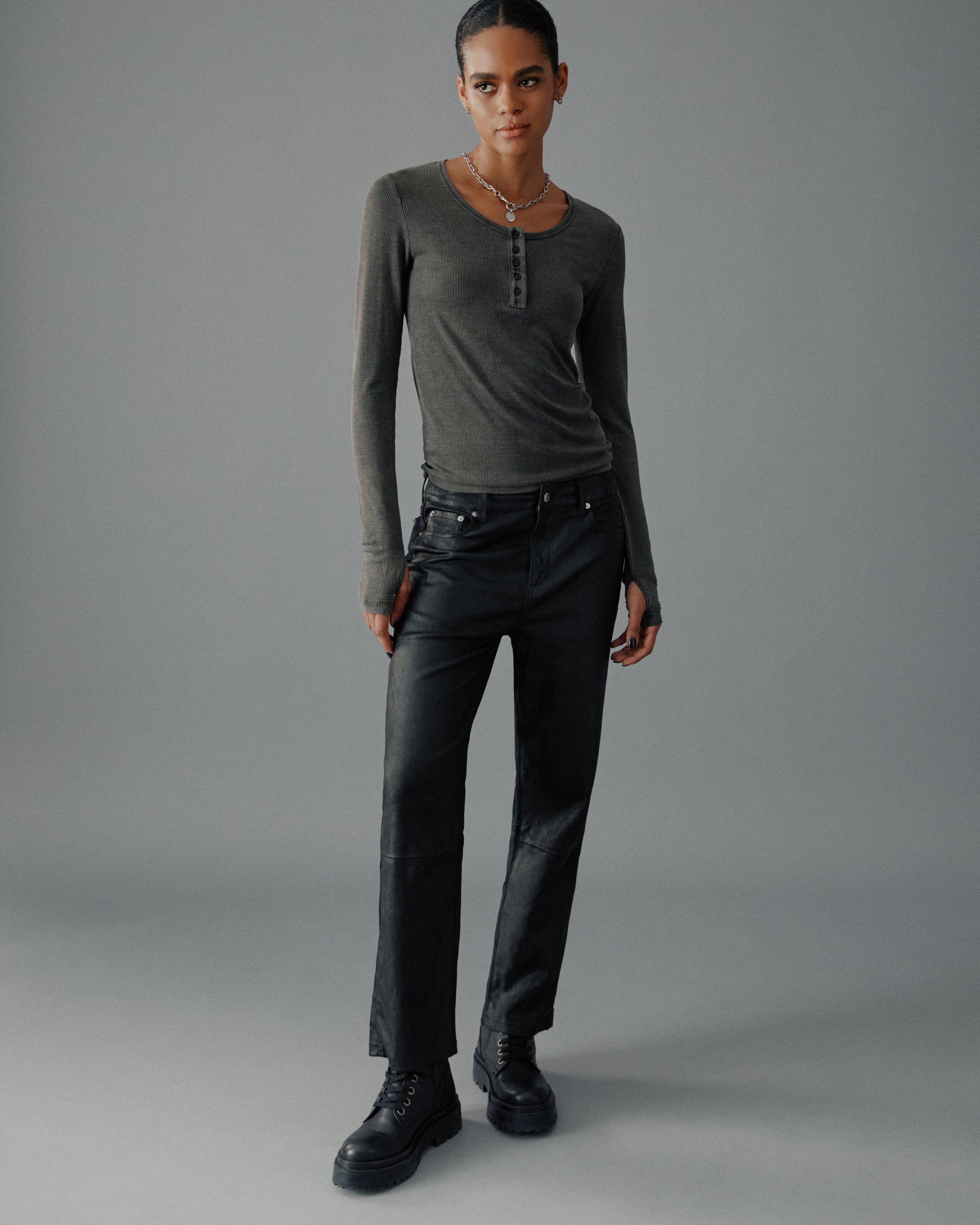 The Dark Faded Buttoned Ribbed Longsleeve