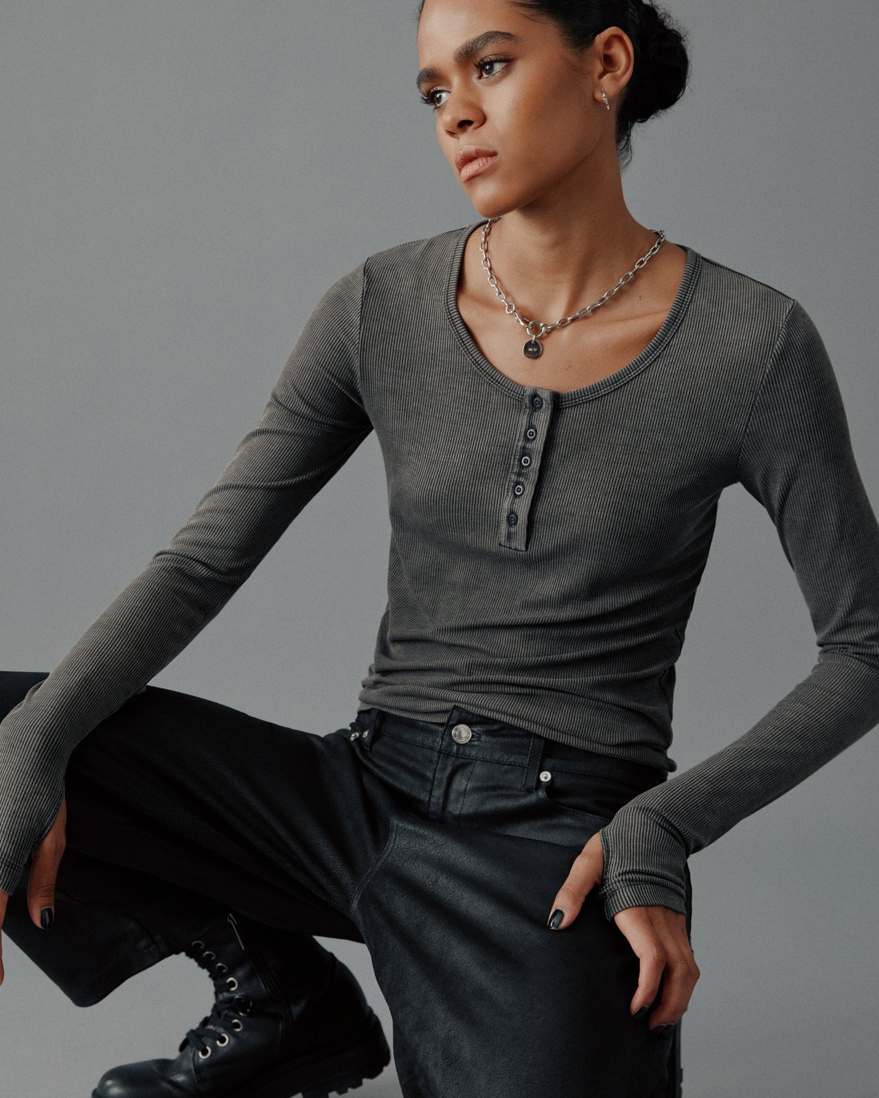 The Dark Faded Buttoned Ribbed Longsleeve