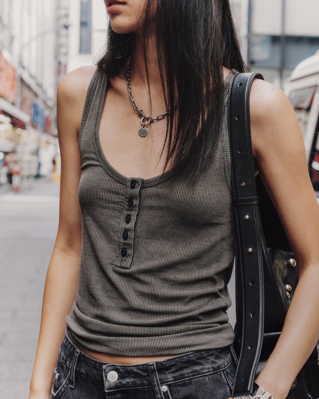 The Dark Faded Buttoned Tank Top