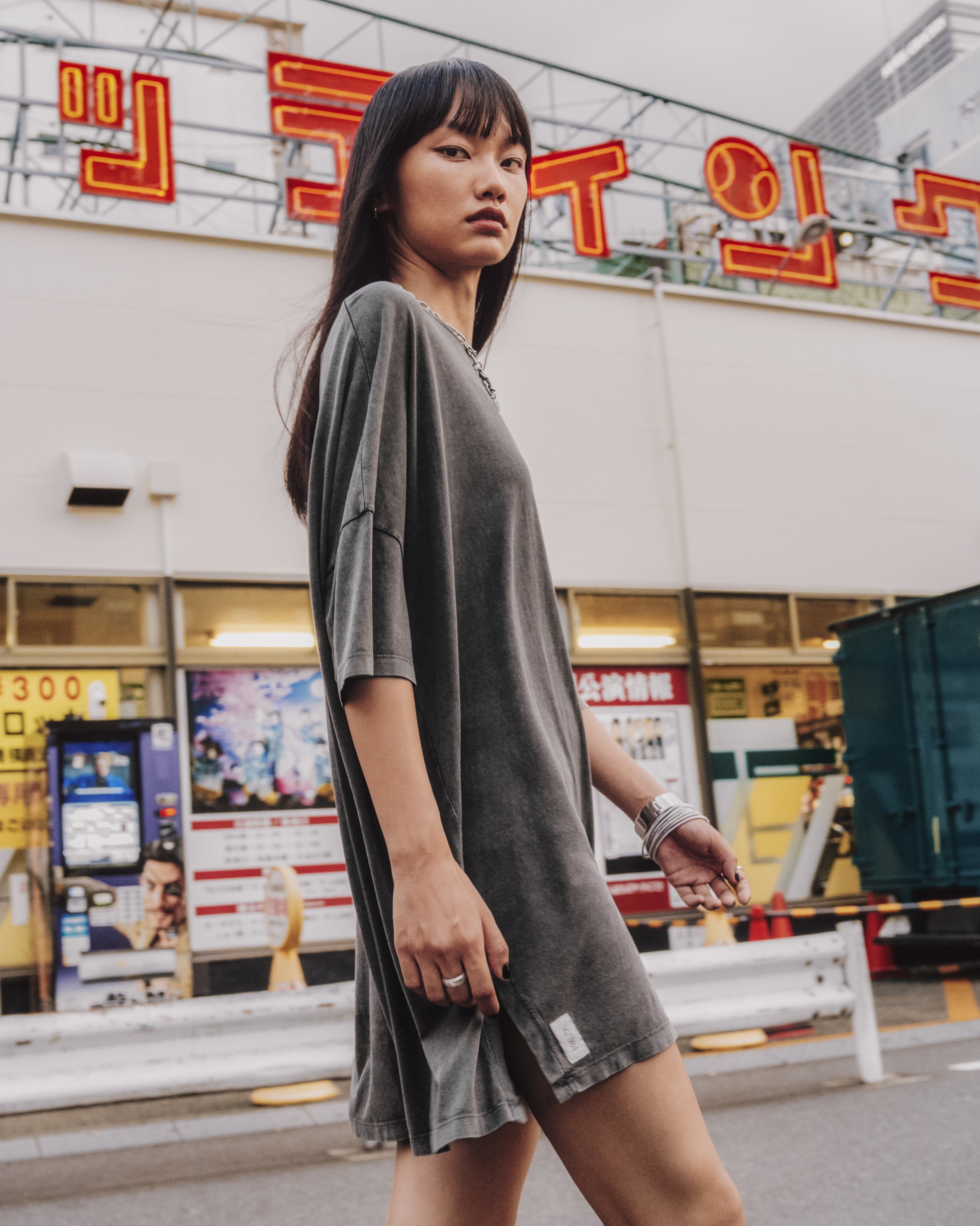 MIKUTA The Dark Faded Short Loose T-Shirt Dress - Main Image