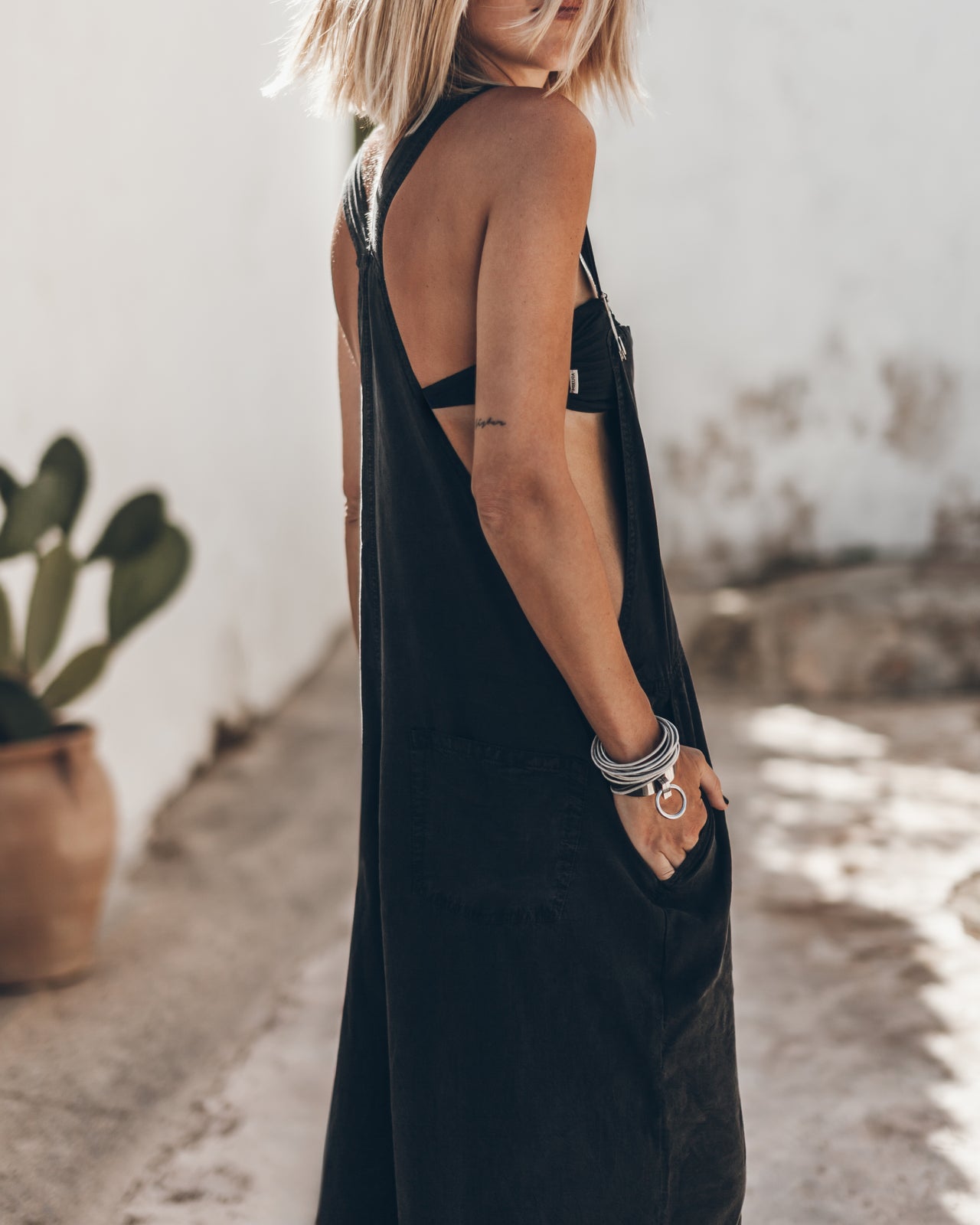 The Dark Flowy Dungarees - Product photo