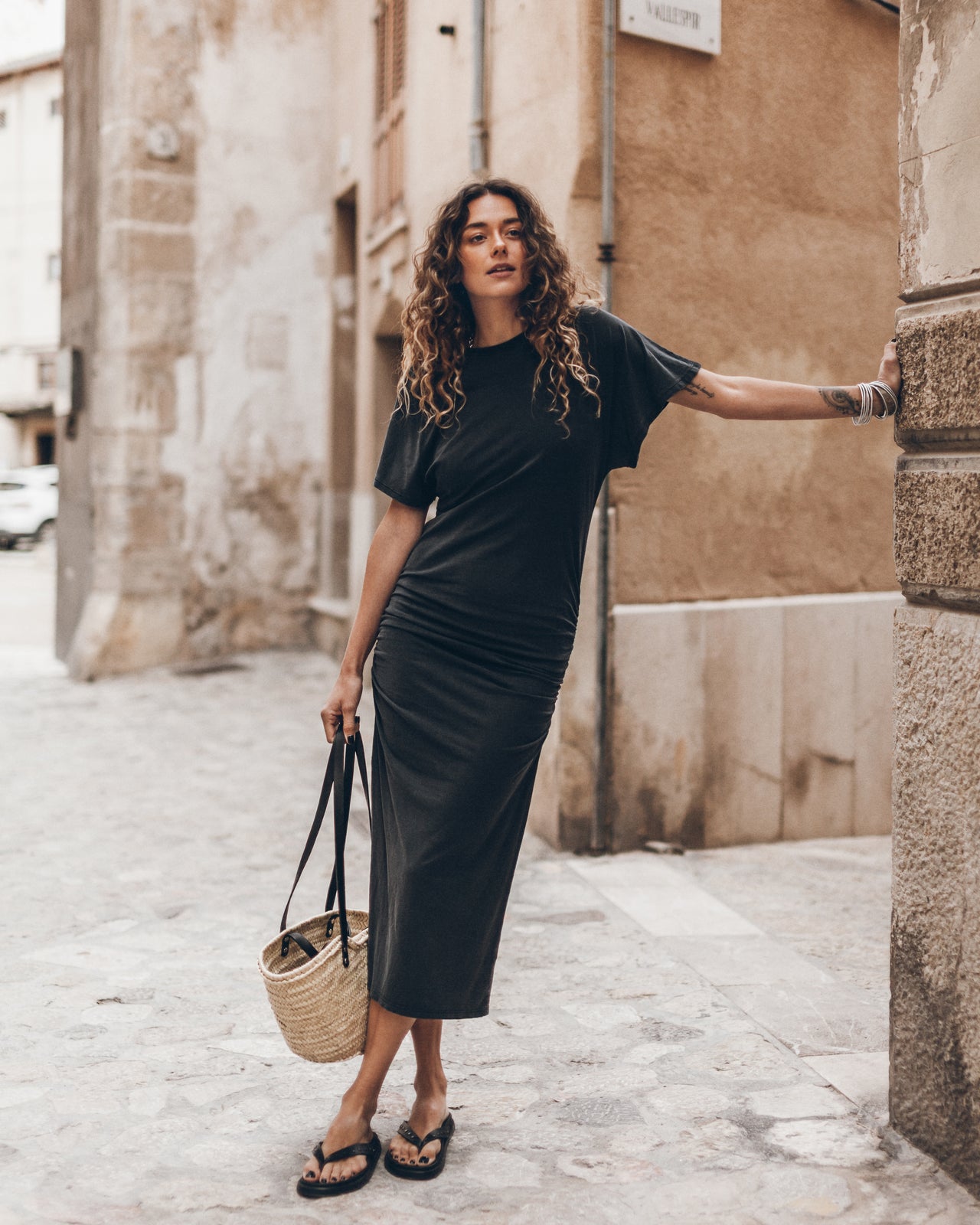 The Dark Long Draped T-Shirt Dress