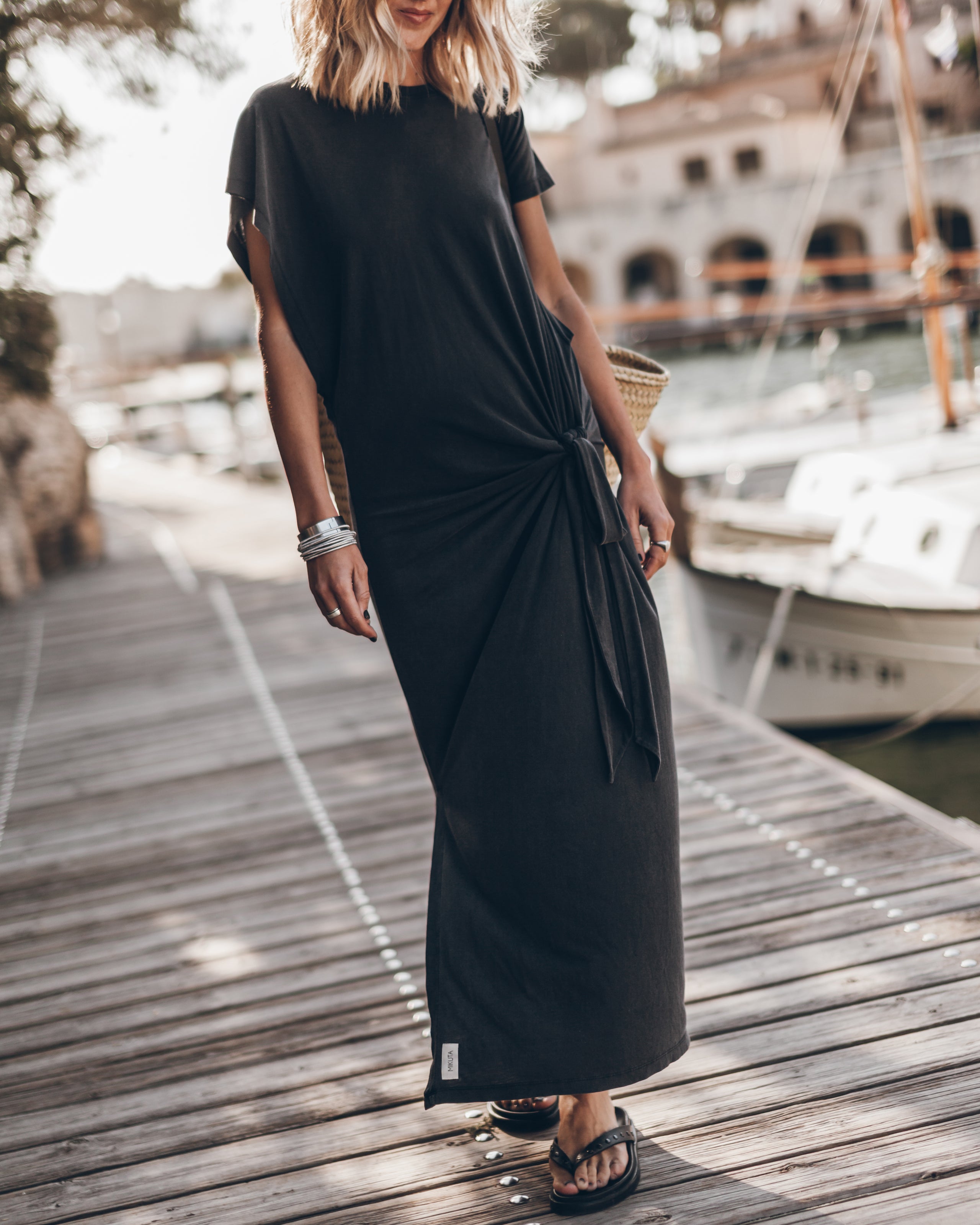 The Dark Long Knotted Batwing Dress