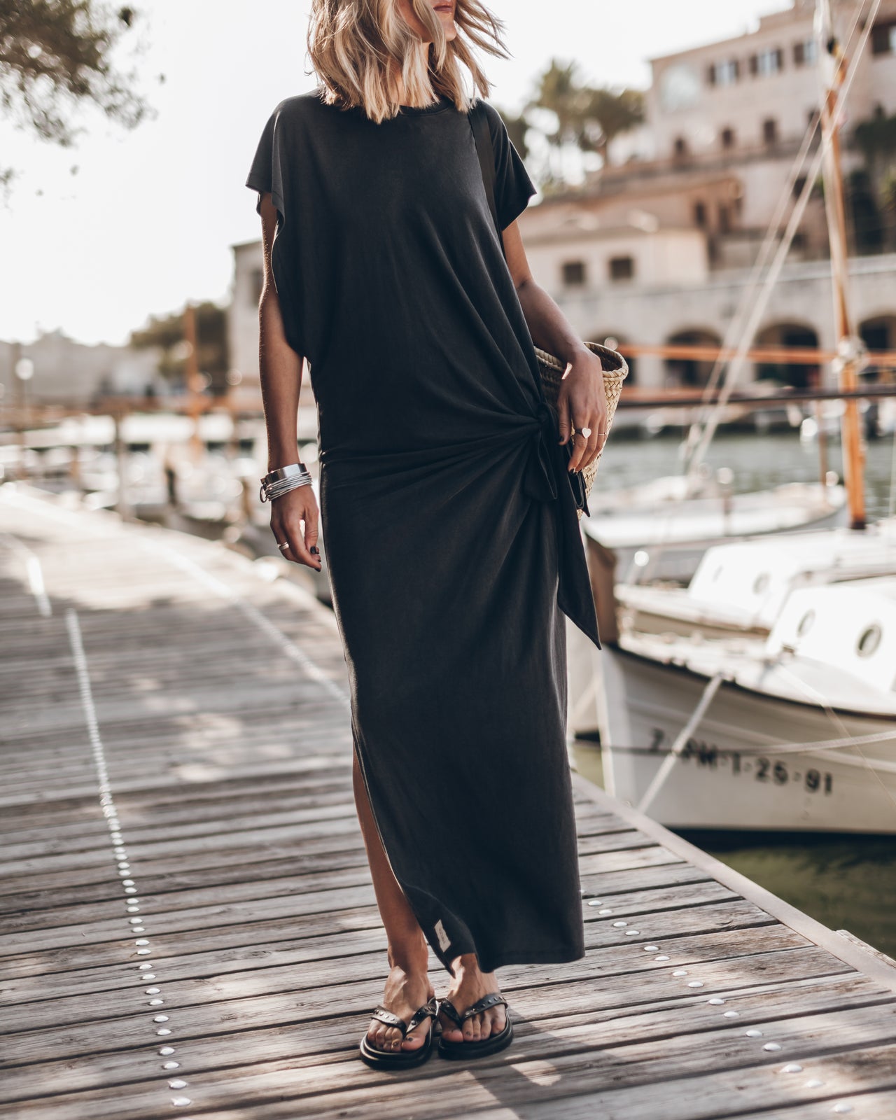 The Dark Long Knotted Batwing Dress